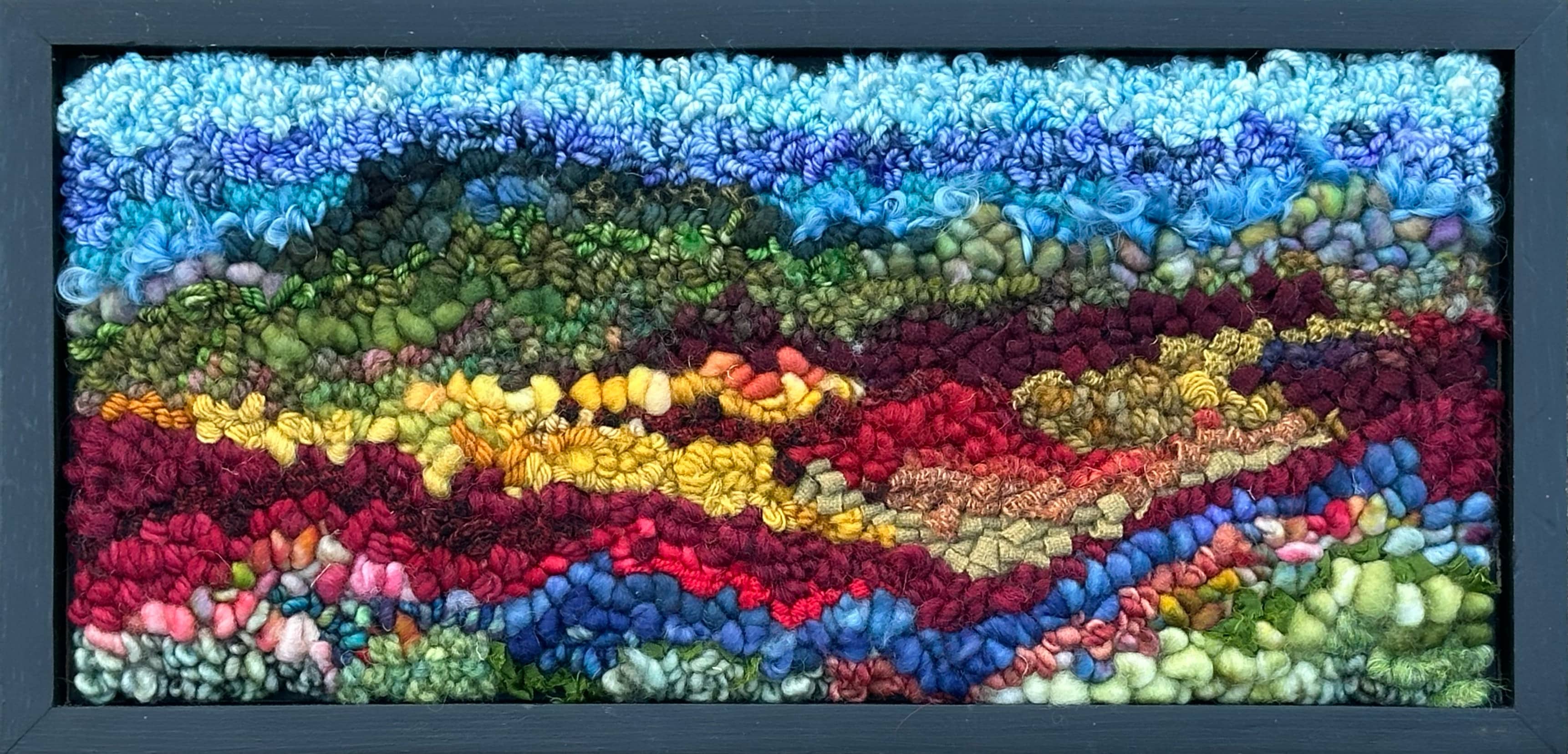 update alt-text with template Blueberry Fields 14.75" x 7" Framed-Rugs for sale-Deanne Fitzpatrick Rug Hooking Studio-Rug Hooking Kit -Rug Hooking Pattern -Rug Hooking -Deanne Fitzpatrick Rug Hooking Studio -Is rug hooking the same as punch needle?