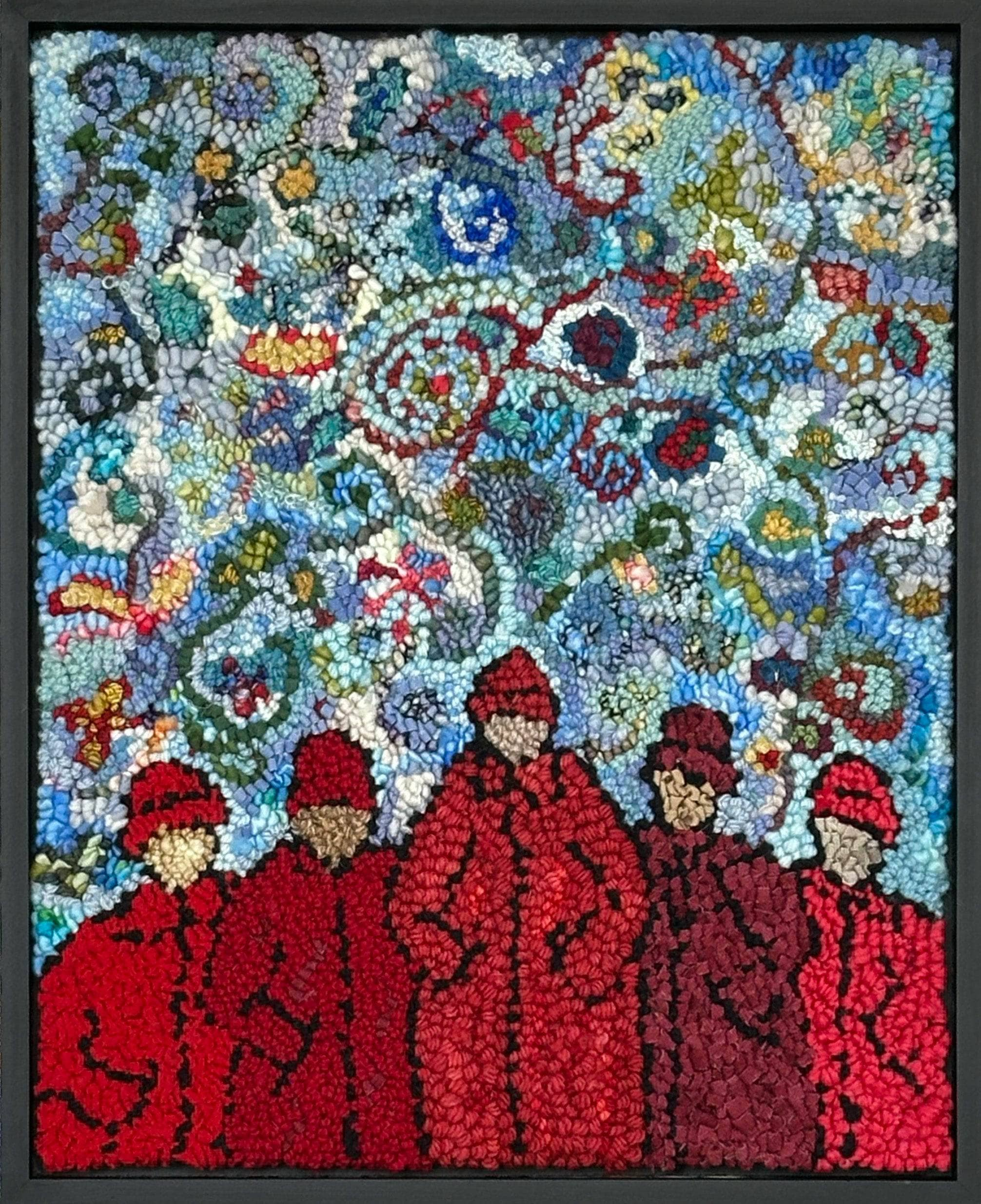 update alt-text with template Bright Lights and Red Coats 15" x 19" Framed-Rugs for sale-Deanne Fitzpatrick Rug Hooking Studio-Rug Hooking Kit -Rug Hooking Pattern -Rug Hooking -Deanne Fitzpatrick Rug Hooking Studio -Is rug hooking the same as punch needle?