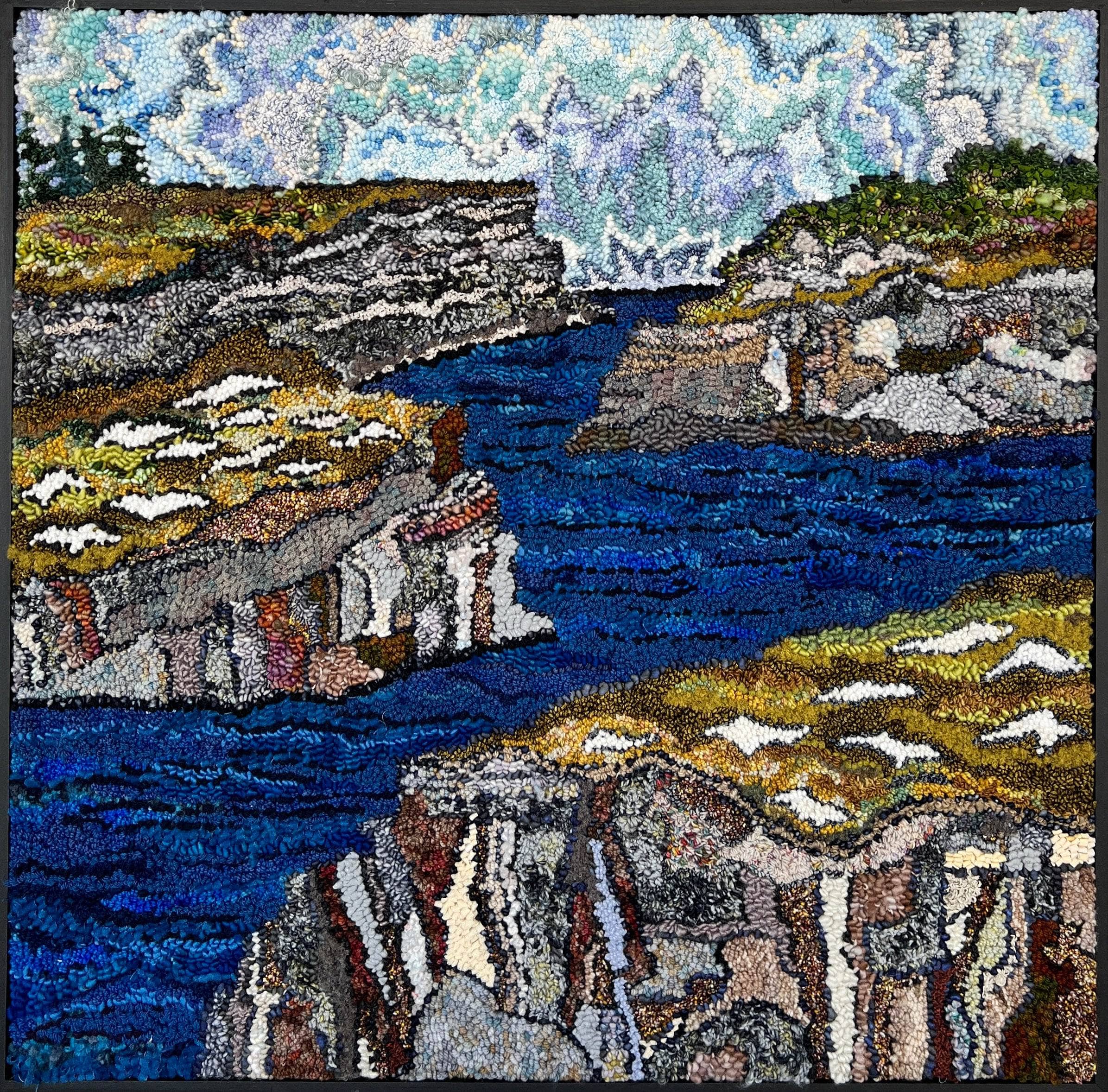 update alt-text with template Chanel through the cliffs 37 3/4" x "37-Rugs for sale-Deanne Fitzpatrick Rug Hooking Studio-Rug Hooking Kit -Rug Hooking Pattern -Rug Hooking -Deanne Fitzpatrick Rug Hooking Studio -Is rug hooking the same as punch needle?
