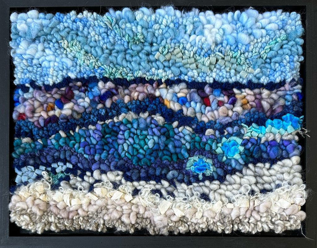 update alt-text with template Cold Blue Sea, 12" x 9.75" Framed-Rugs for sale-Deanne Fitzpatrick Rug Hooking Studio-Rug Hooking Kit -Rug Hooking Pattern -Rug Hooking -Deanne Fitzpatrick Rug Hooking Studio -Is rug hooking the same as punch needle?