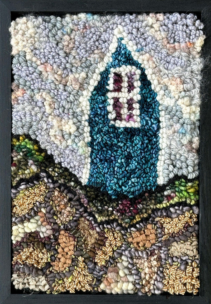 update alt-text with template Copy of House on the Cliff #2 9" x 13" Framed-Rugs for sale-Deanne Fitzpatrick Rug Hooking Studio-Rug Hooking Kit -Rug Hooking Pattern -Rug Hooking -Deanne Fitzpatrick Rug Hooking Studio -Is rug hooking the same as punch needle?