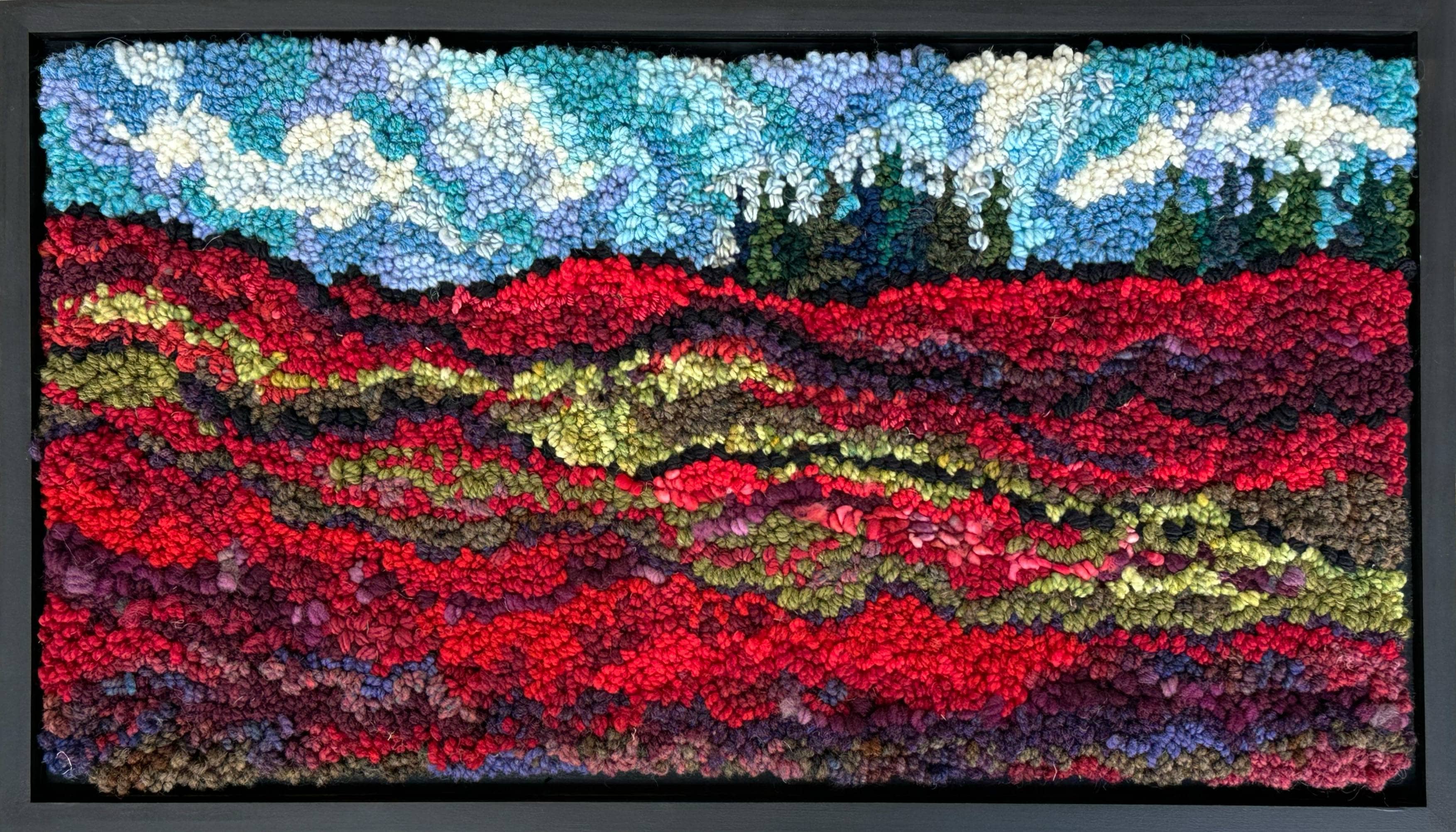 update alt-text with template Cumberland Fields 23" x 13" Framed-Rugs for sale-Deanne Fitzpatrick Rug Hooking Studio-Rug Hooking Kit -Rug Hooking Pattern -Rug Hooking -Deanne Fitzpatrick Rug Hooking Studio -Is rug hooking the same as punch needle?