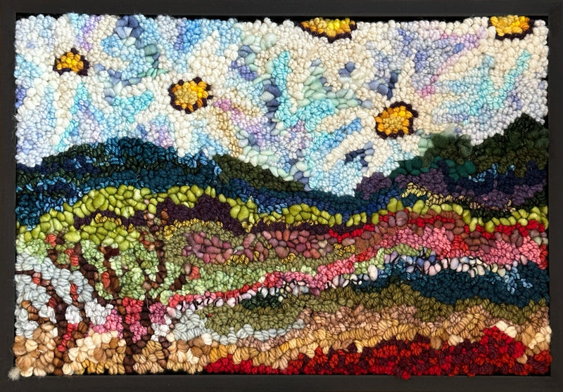 update alt-text with template Daisies Over Blueberry Fields-Rugs for sale-Deanne Fitzpatrick Rug Hooking Studio-Rug Hooking Kit -Rug Hooking Pattern -Rug Hooking -Deanne Fitzpatrick Rug Hooking Studio -Is rug hooking the same as punch needle?