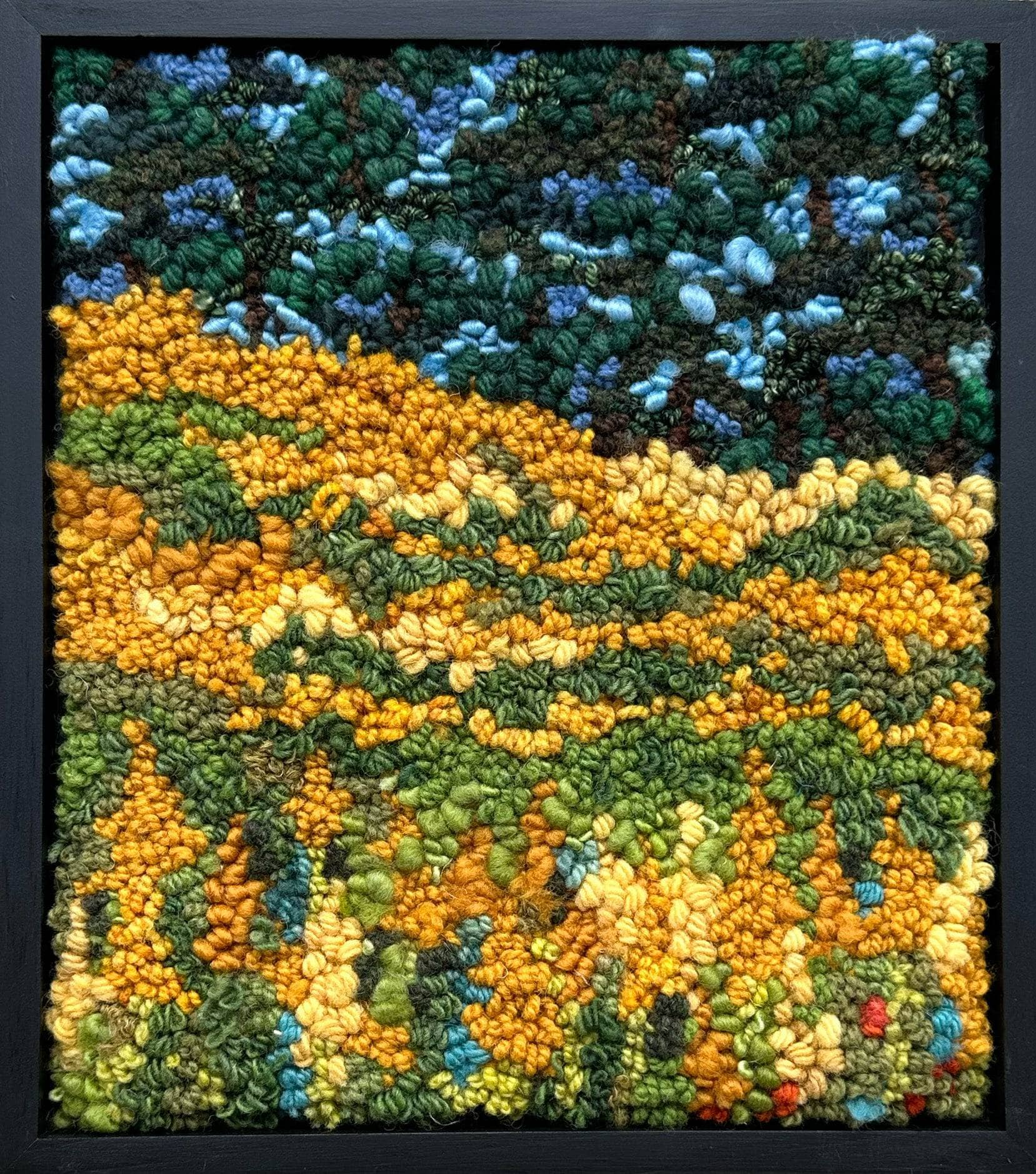 update alt-text with template Golden Field Under a Blue Sky 12.5" x 13"-Rugs for sale-Deanne Fitzpatrick Rug Hooking Studio-Rug Hooking Kit -Rug Hooking Pattern -Rug Hooking -Deanne Fitzpatrick Rug Hooking Studio -Is rug hooking the same as punch needle?