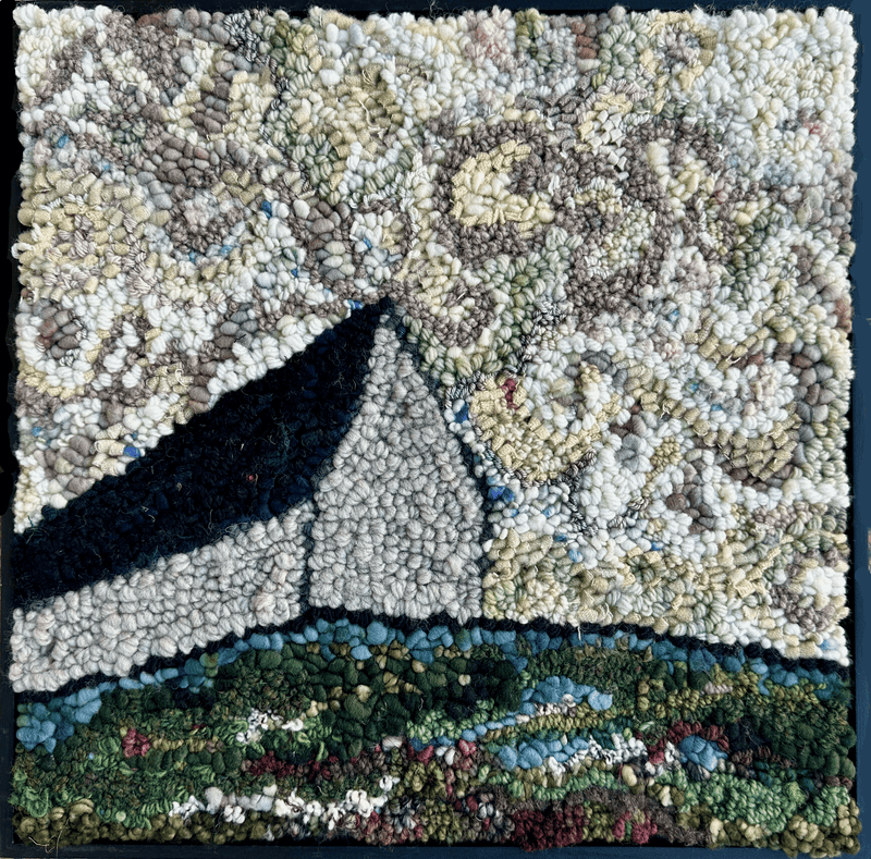 update alt-text with template Grey Barn and the Abstract Sky 16.75" x 16.75"-Rugs for sale-Deanne Fitzpatrick Rug Hooking Studio-Rug Hooking Kit -Rug Hooking Pattern -Rug Hooking -Deanne Fitzpatrick Rug Hooking Studio -Is rug hooking the same as punch needle?