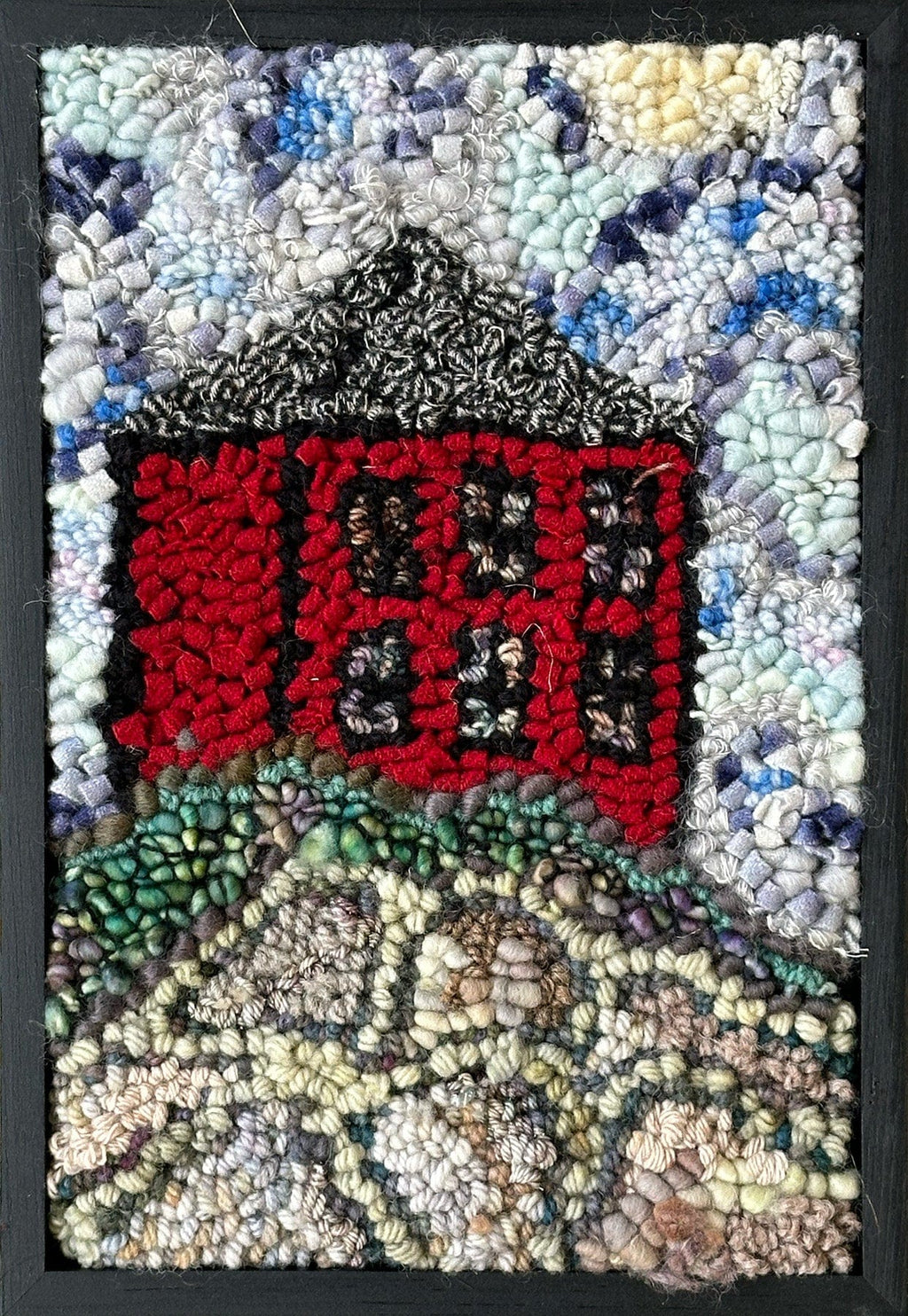 update alt-text with template House on the Cliff #1 9" x 13" Framed-Rugs for sale-Deanne Fitzpatrick Rug Hooking Studio-Rug Hooking Kit -Rug Hooking Pattern -Rug Hooking -Deanne Fitzpatrick Rug Hooking Studio -Is rug hooking the same as punch needle?