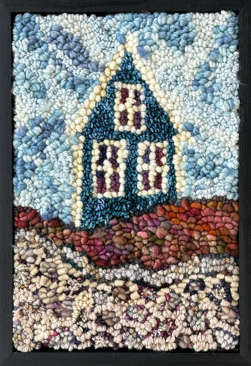 update alt-text with template House on the Cliff #3 9" x 13" Framed-Rugs for sale-Deanne Fitzpatrick Rug Hooking Studio-Rug Hooking Kit -Rug Hooking Pattern -Rug Hooking -Deanne Fitzpatrick Rug Hooking Studio -Is rug hooking the same as punch needle?