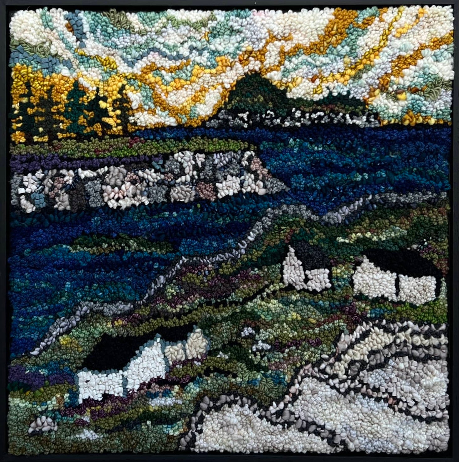 update alt-text with template The Warmth Of Winter Stillness Kit Sample 21.5" x 21.5" Framed-Rugs for sale-Deanne Fitzpatrick Rug Hooking Studio-Rug Hooking Kit -Rug Hooking Pattern -Rug Hooking -Deanne Fitzpatrick Rug Hooking Studio -Is rug hooking the same as punch needle?