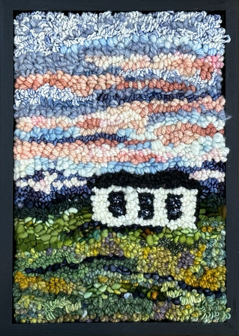 update alt-text with template Lone Sunset #2, 8.5" x 12" Framed-Rugs for sale-Deanne Fitzpatrick Rug Hooking Studio-Rug Hooking Kit -Rug Hooking Pattern -Rug Hooking -Deanne Fitzpatrick Rug Hooking Studio -Is rug hooking the same as punch needle?