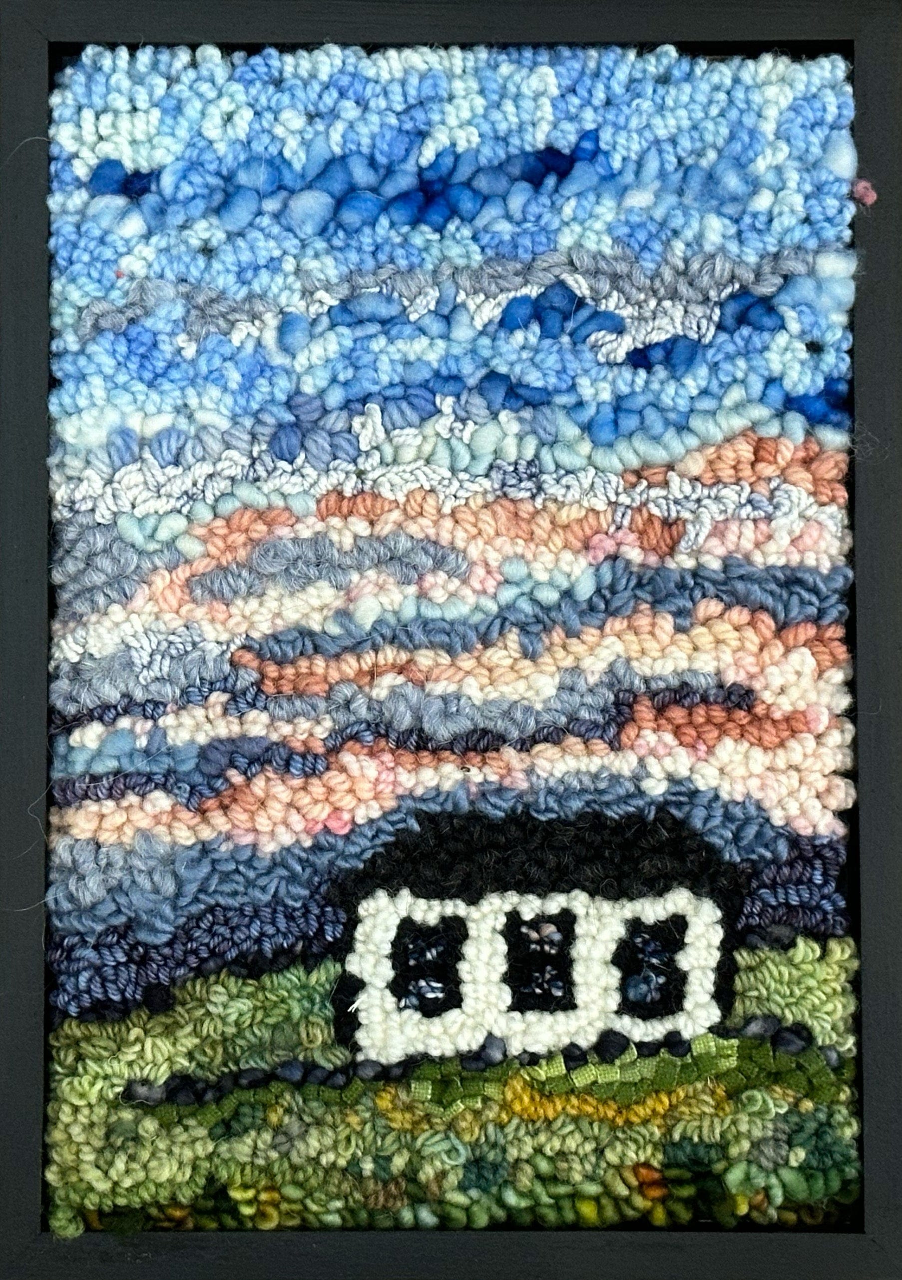 update alt-text with template Lone Sunset #3, 8.5" x 12" Framed-Rugs for sale-Deanne Fitzpatrick Rug Hooking Studio-Rug Hooking Kit -Rug Hooking Pattern -Rug Hooking -Deanne Fitzpatrick Rug Hooking Studio -Is rug hooking the same as punch needle?