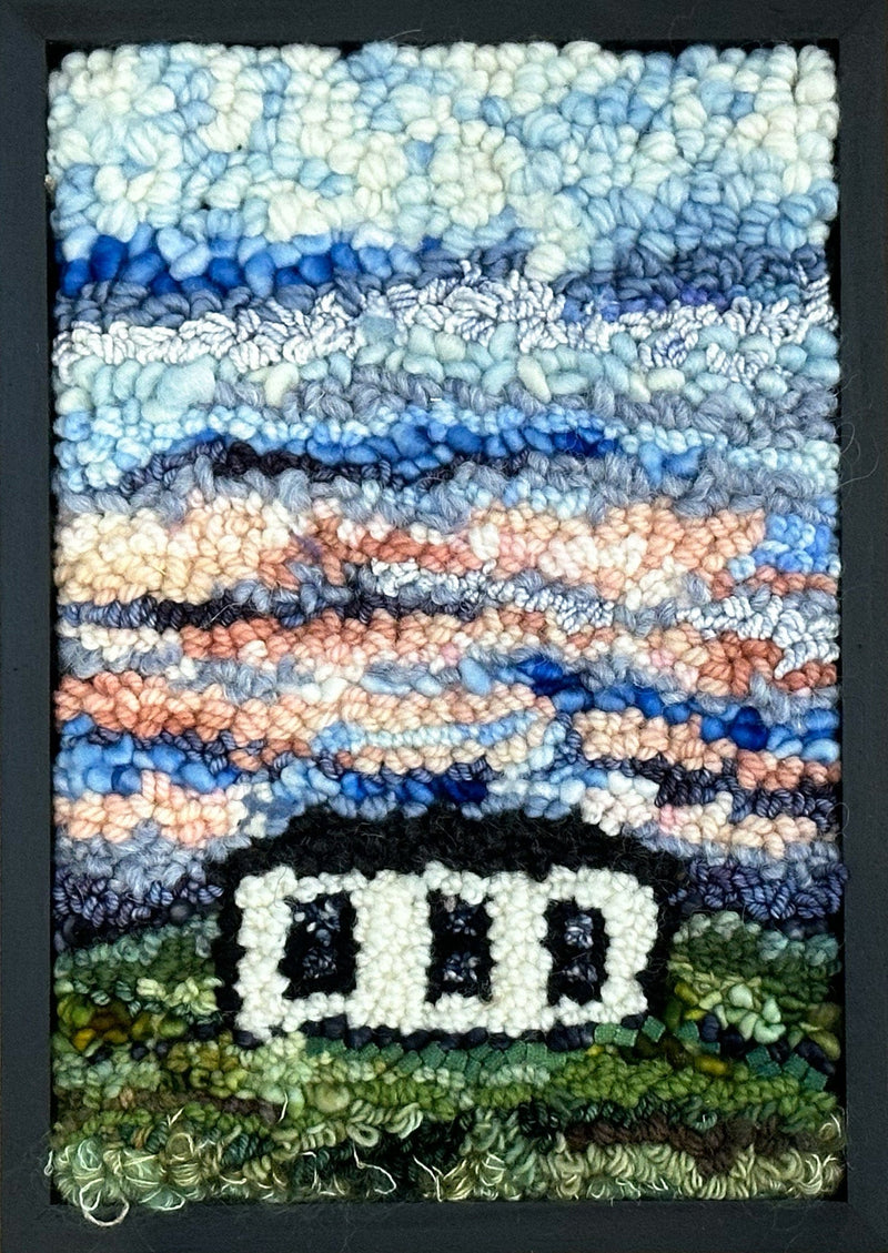 update alt-text with template Lone Sunset #1, 8.5" x 12" Framed-Rugs for sale-Deanne Fitzpatrick Rug Hooking Studio-Rug Hooking Kit -Rug Hooking Pattern -Rug Hooking -Deanne Fitzpatrick Rug Hooking Studio -Is rug hooking the same as punch needle?
