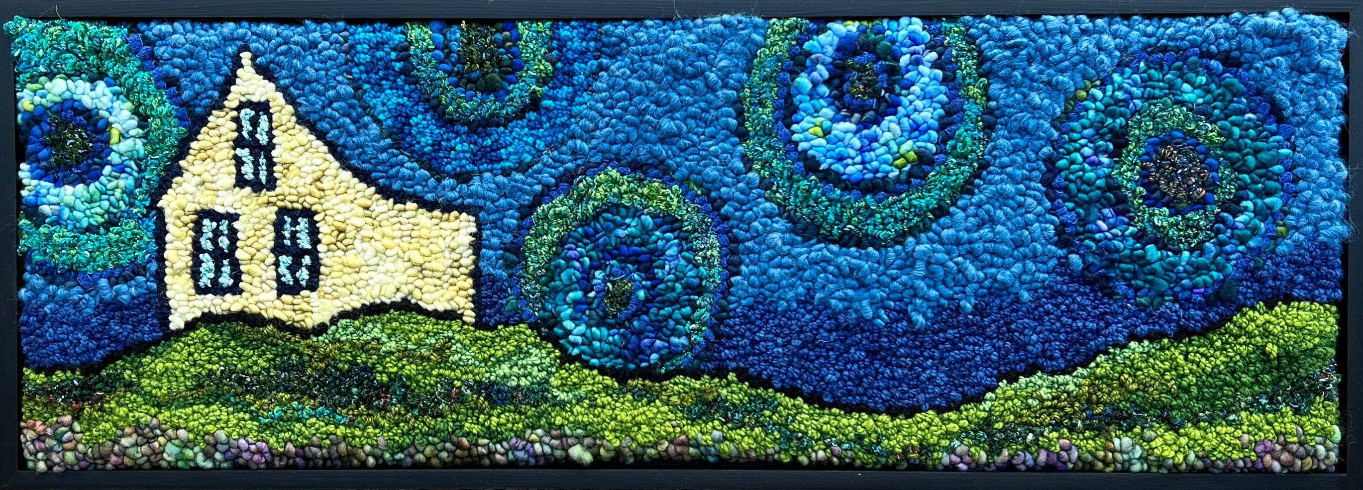 update alt-text with template Many moons ago 32 1/2 x 11 3/4-Rugs for sale-Deanne Fitzpatrick Rug Hooking Studio-Rug Hooking Kit -Rug Hooking Pattern -Rug Hooking -Deanne Fitzpatrick Rug Hooking Studio -Is rug hooking the same as punch needle?