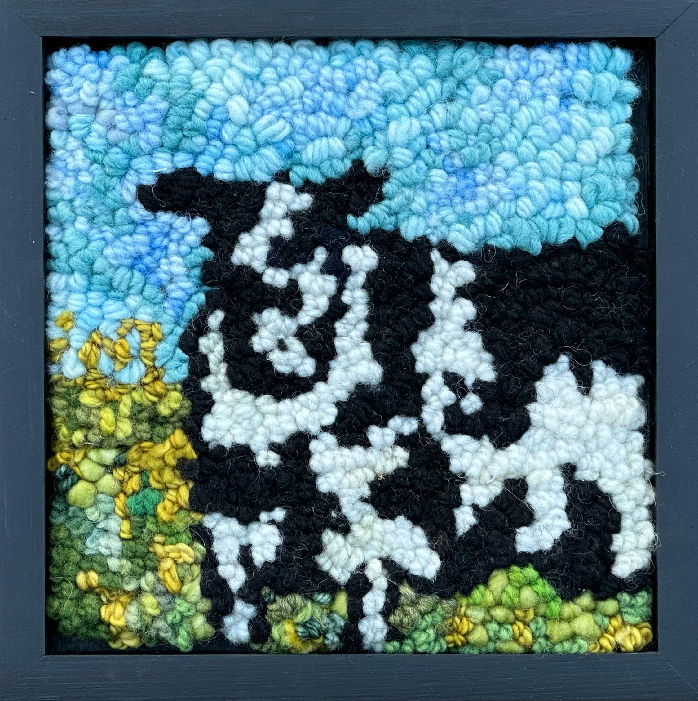 update alt-text with template Moo #1 7.25" x 7.5" Framed-Rugs for sale-Deanne Fitzpatrick Rug Hooking Studio-Rug Hooking Kit -Rug Hooking Pattern -Rug Hooking -Deanne Fitzpatrick Rug Hooking Studio -Is rug hooking the same as punch needle?