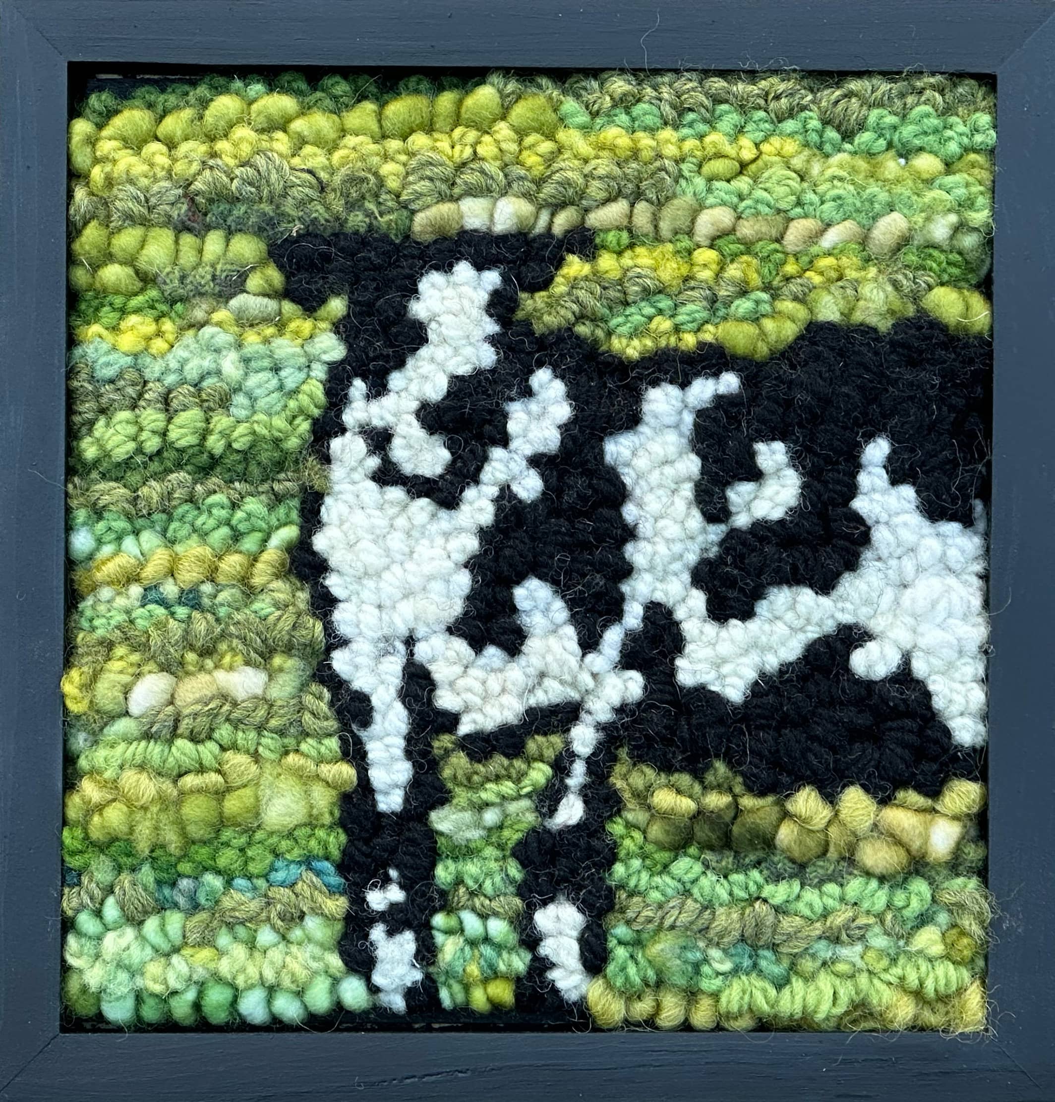 update alt-text with template Moo #2 7.5" x 7.5" Framed-Rugs for sale-Deanne Fitzpatrick Rug Hooking Studio-Rug Hooking Kit -Rug Hooking Pattern -Rug Hooking -Deanne Fitzpatrick Rug Hooking Studio -Is rug hooking the same as punch needle?