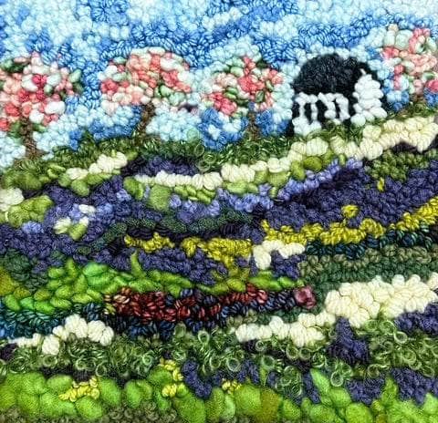 update alt-text with template Mystery of the Blooming Orchard 8" x 8" kit or pattern-Rugs for sale-Deanne Fitzpatrick Rug Hooking Studio-Rug Hooking Kit -Rug Hooking Pattern -Rug Hooking -Deanne Fitzpatrick Rug Hooking Studio -Is rug hooking the same as punch needle?