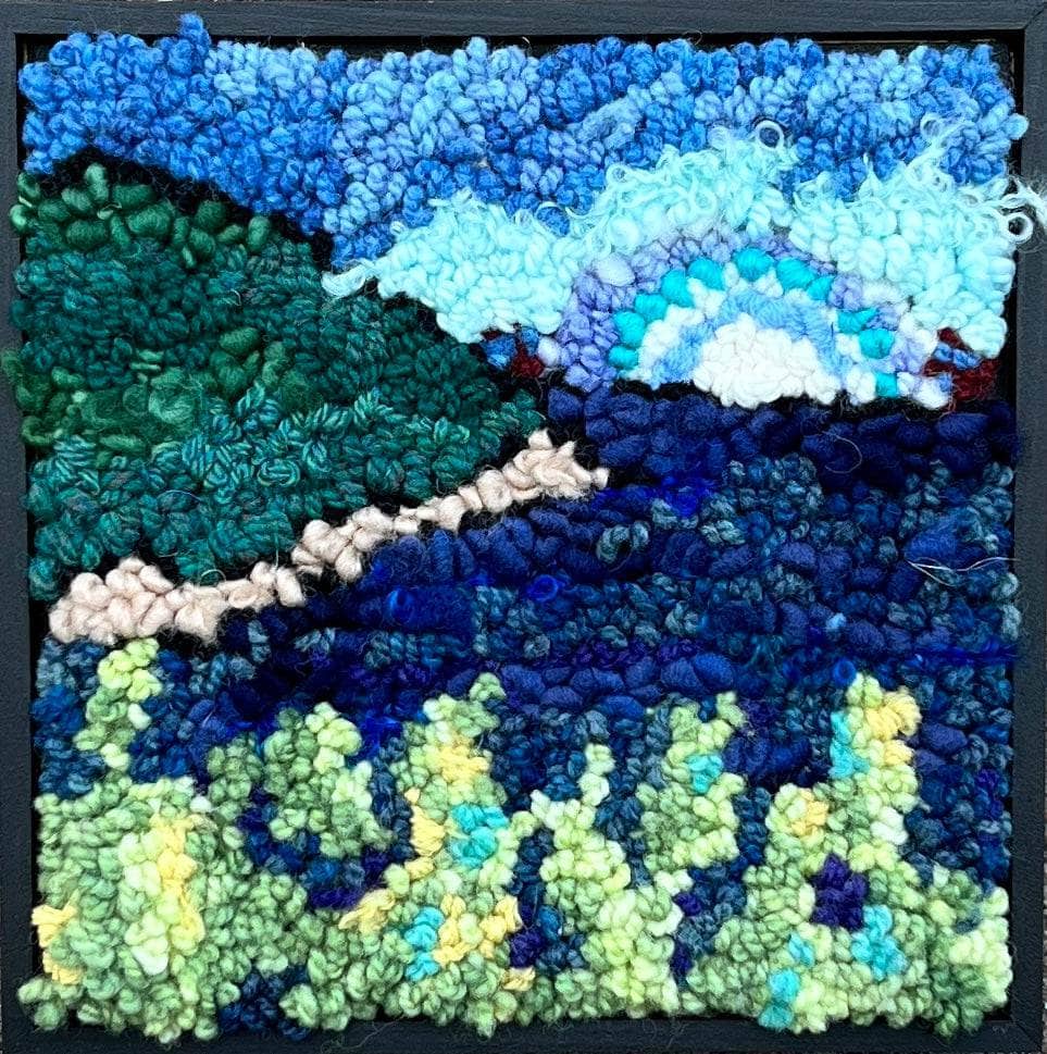 update alt-text with template Mystery of the Moon on the Bay - 8" x 8" kit sample Framed-Rugs for sale-Deanne Fitzpatrick Rug Hooking Studio-Rug Hooking Kit -Rug Hooking Pattern -Rug Hooking -Deanne Fitzpatrick Rug Hooking Studio -Is rug hooking the same as punch needle?
