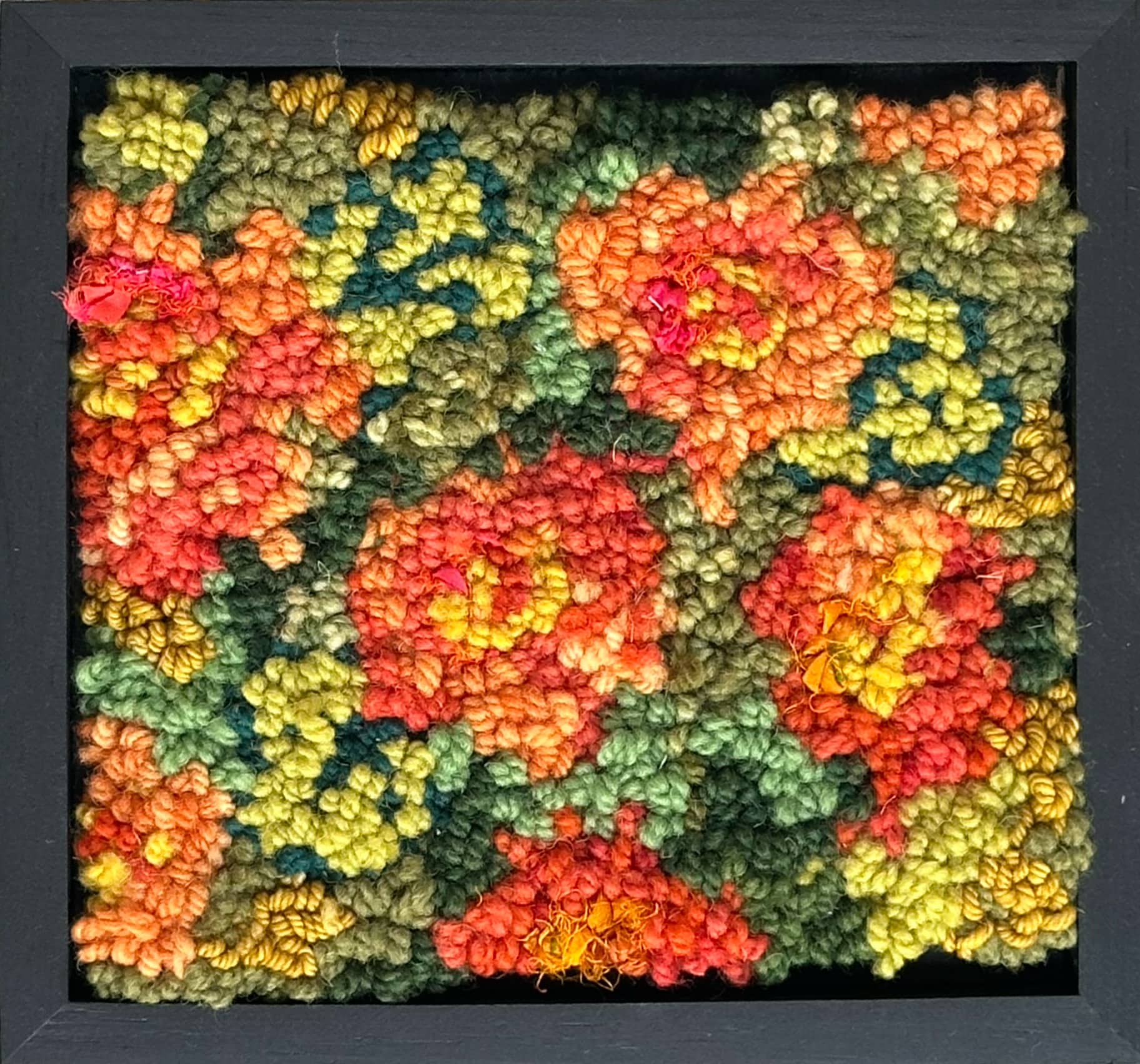 update alt-text with template Nasturtiums 8" x 7.5" Framed-Rugs for sale-Deanne Fitzpatrick Rug Hooking Studio-Rug Hooking Kit -Rug Hooking Pattern -Rug Hooking -Deanne Fitzpatrick Rug Hooking Studio -Is rug hooking the same as punch needle?
