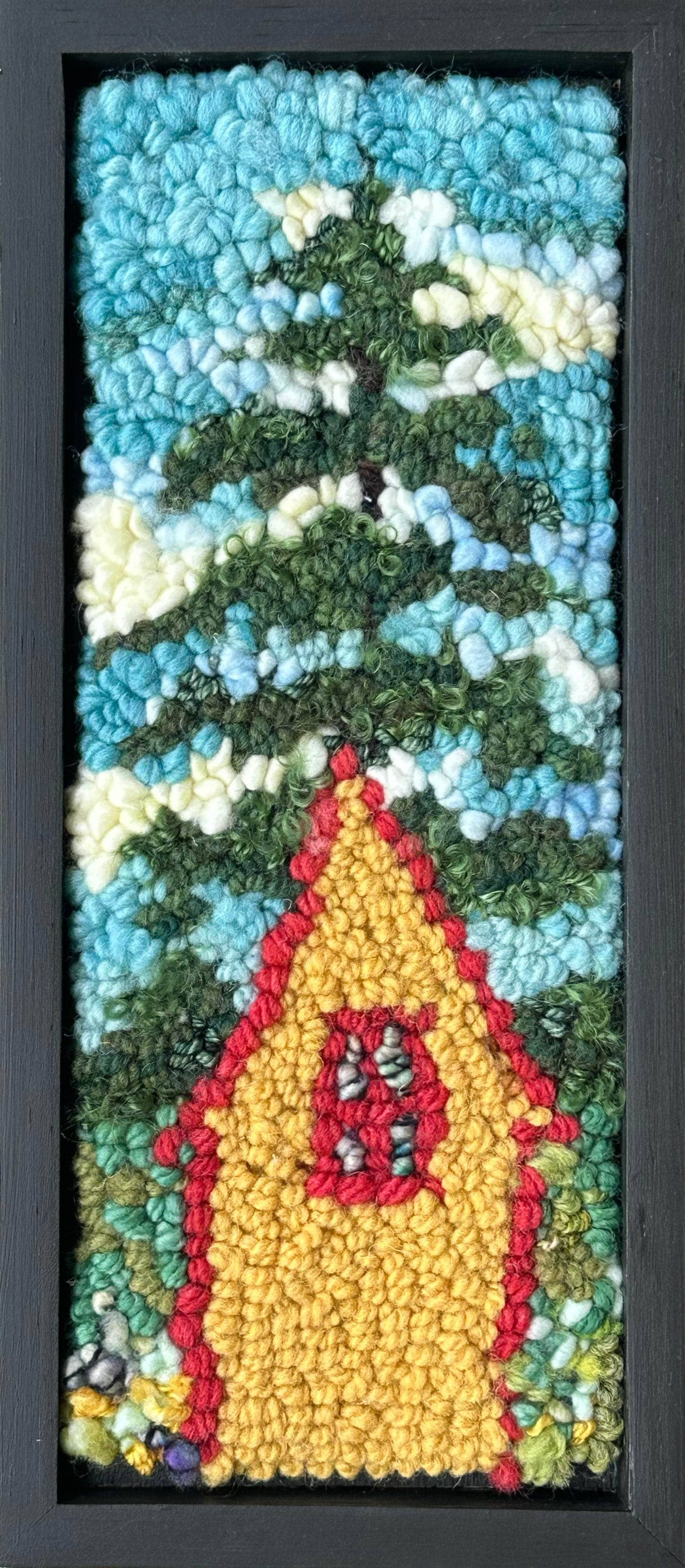 update alt-text with template Pine Behind the House 5.25" x 12.25" Framed-Rugs for sale-Deanne Fitzpatrick Rug Hooking Studio-Rug Hooking Kit -Rug Hooking Pattern -Rug Hooking -Deanne Fitzpatrick Rug Hooking Studio -Is rug hooking the same as punch needle?