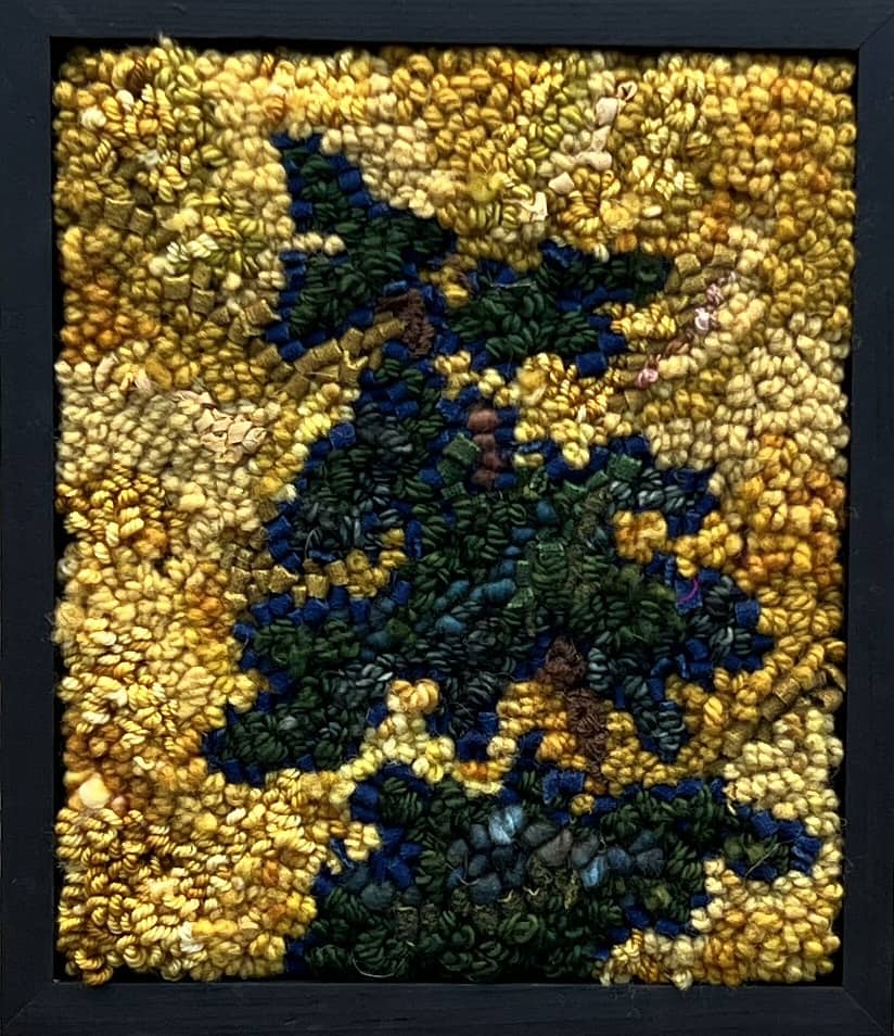 update alt-text with template Pine In The Golden Glow 8" x 9 1/4 " Framed-Rugs for sale-Deanne Fitzpatrick Rug Hooking Studio-Rug Hooking Kit -Rug Hooking Pattern -Rug Hooking -Deanne Fitzpatrick Rug Hooking Studio -Is rug hooking the same as punch needle?