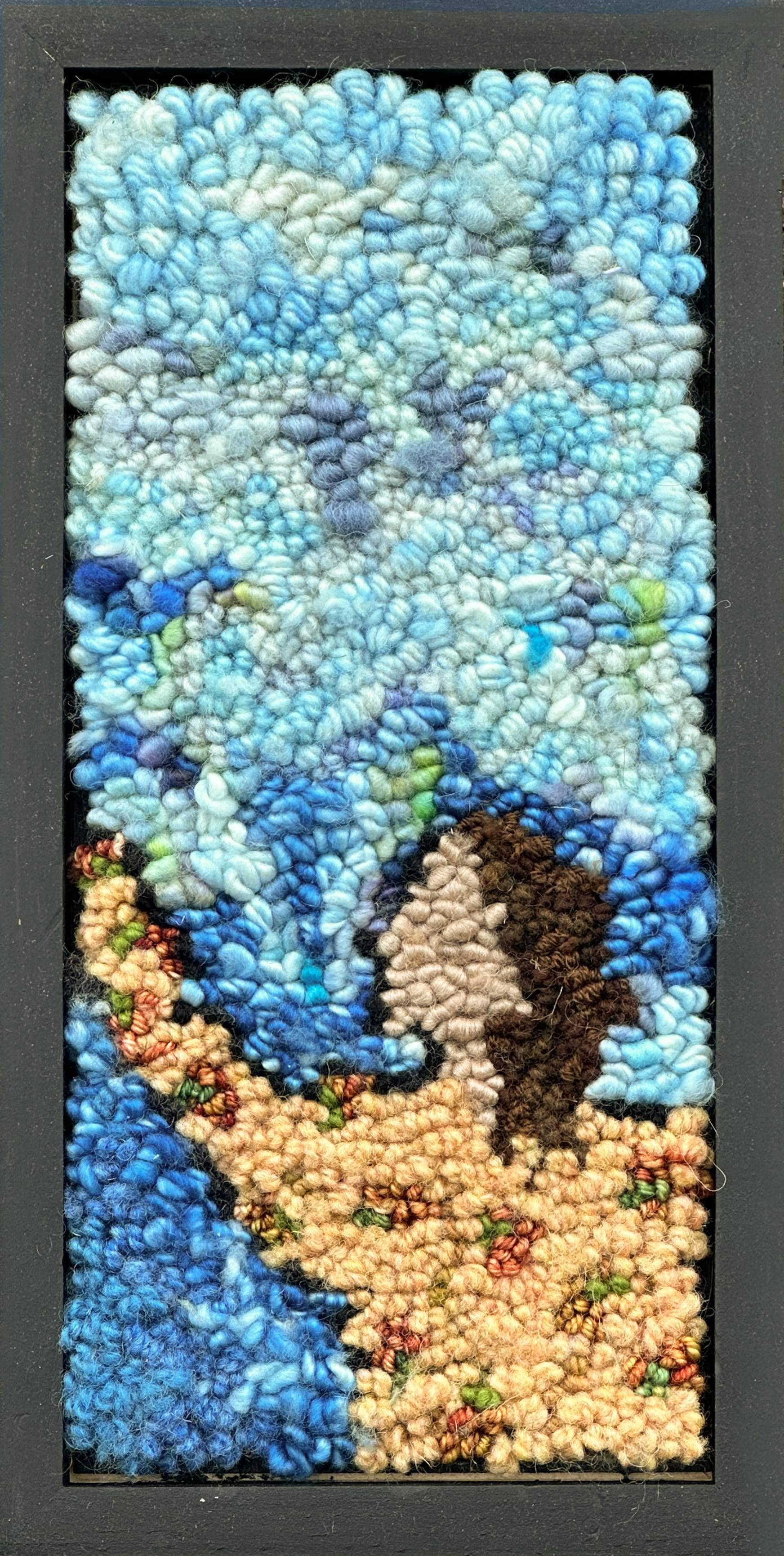 update alt-text with template Reaching Out 5.75" x 11.5" Framed-Rugs for sale-Deanne Fitzpatrick Rug Hooking Studio-Rug Hooking Kit -Rug Hooking Pattern -Rug Hooking -Deanne Fitzpatrick Rug Hooking Studio -Is rug hooking the same as punch needle?