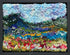 update alt-text with template Red flowers on the blue mountain 12" x 9.5" Framed-Rugs for sale-Deanne Fitzpatrick Rug Hooking Studio-Rug Hooking Kit -Rug Hooking Pattern -Rug Hooking -Deanne Fitzpatrick Rug Hooking Studio -Is rug hooking the same as punch needle?