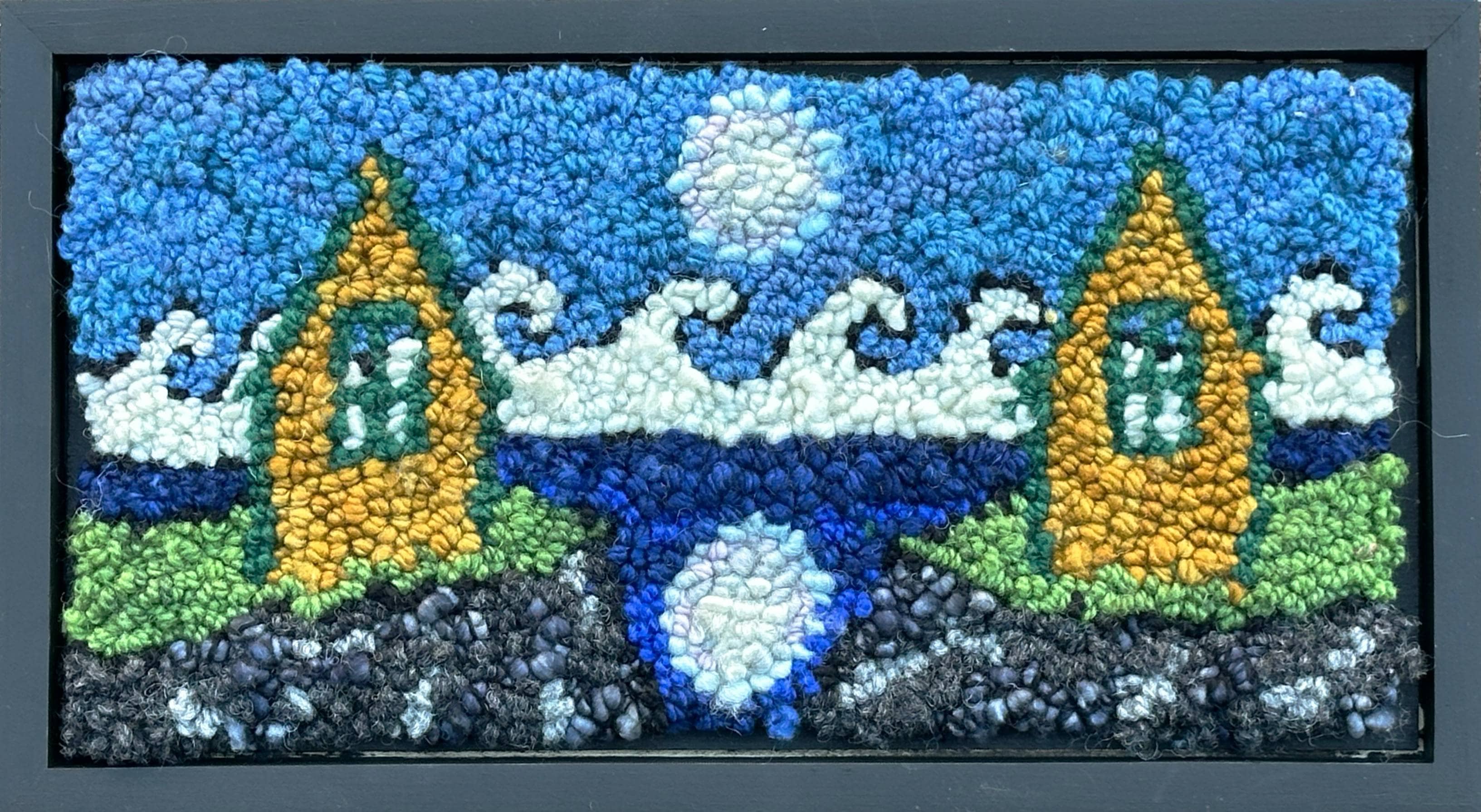 update alt-text with template Reflecting on the Moon 14" x 7.75" Framed-Rugs for sale-Deanne Fitzpatrick Rug Hooking Studio-Rug Hooking Kit -Rug Hooking Pattern -Rug Hooking -Deanne Fitzpatrick Rug Hooking Studio -Is rug hooking the same as punch needle?