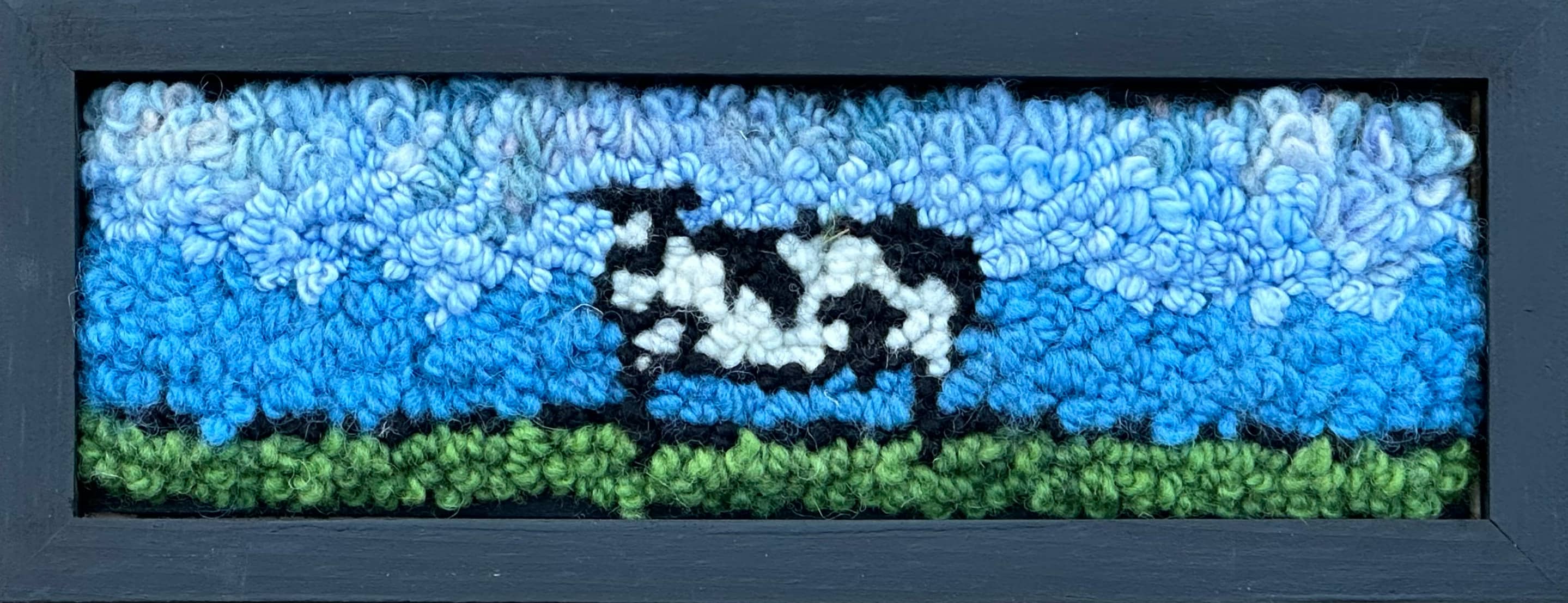 update alt-text with template Skinny Cow 9.25" x 3.5" Framed-Rugs for sale-Deanne Fitzpatrick Rug Hooking Studio-Rug Hooking Kit -Rug Hooking Pattern -Rug Hooking -Deanne Fitzpatrick Rug Hooking Studio -Is rug hooking the same as punch needle?