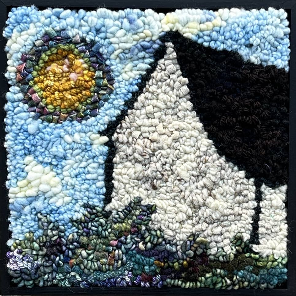 update alt-text with template Sun Glow On Barn 9" x 9" Framed-Rugs for sale-Deanne Fitzpatrick Rug Hooking Studio-Rug Hooking Kit -Rug Hooking Pattern -Rug Hooking -Deanne Fitzpatrick Rug Hooking Studio -Is rug hooking the same as punch needle?