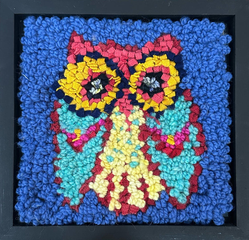 update alt-text with template The Little Owl, 6" x 6" Framed-Rugs for sale-Deanne Fitzpatrick Rug Hooking Studio-Rug Hooking Kit -Rug Hooking Pattern -Rug Hooking -Deanne Fitzpatrick Rug Hooking Studio -Is rug hooking the same as punch needle?