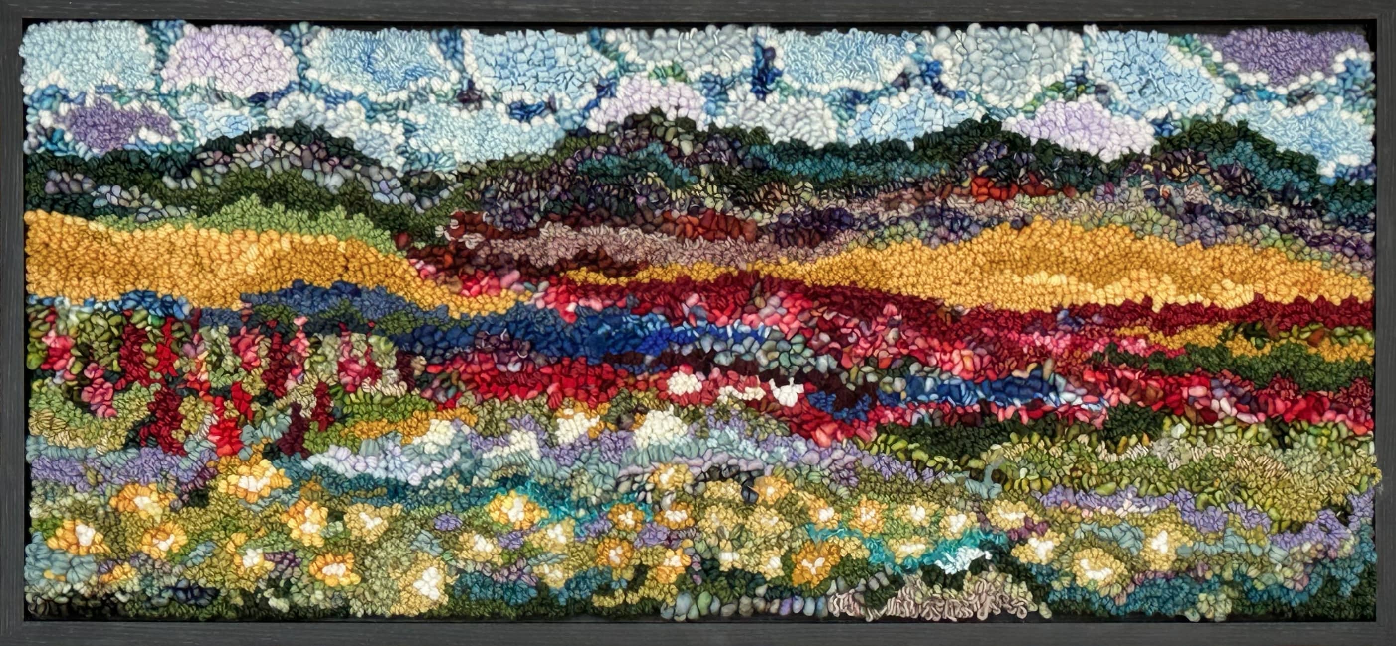 update alt-text with template The Mountains in Moody Sky 31"x4.25" Framed-Rugs for sale-Deanne Fitzpatrick Rug Hooking Studio-Rug Hooking Kit -Rug Hooking Pattern -Rug Hooking -Deanne Fitzpatrick Rug Hooking Studio -Is rug hooking the same as punch needle?