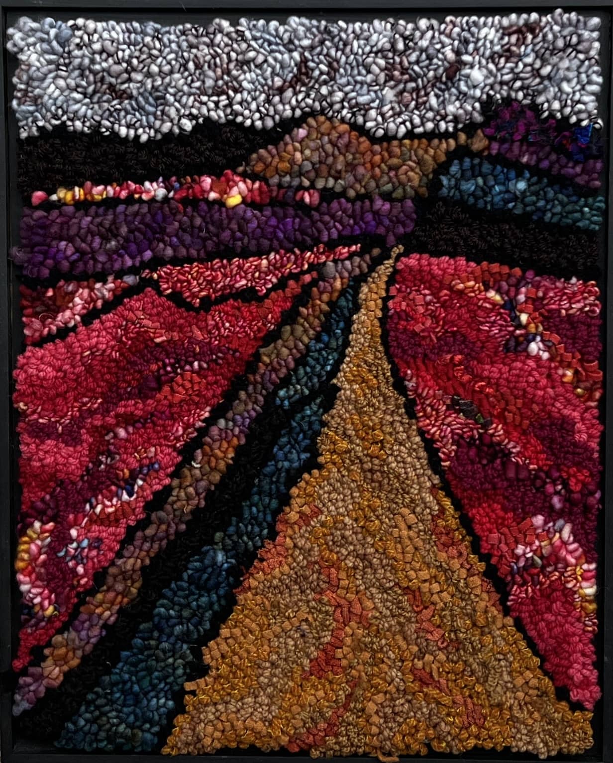 update alt-text with template The Road Home From Lonesome 16" x 20" Framed-Rugs for sale-Deanne Fitzpatrick Rug Hooking Studio-Rug Hooking Kit -Rug Hooking Pattern -Rug Hooking -Deanne Fitzpatrick Rug Hooking Studio -Is rug hooking the same as punch needle?