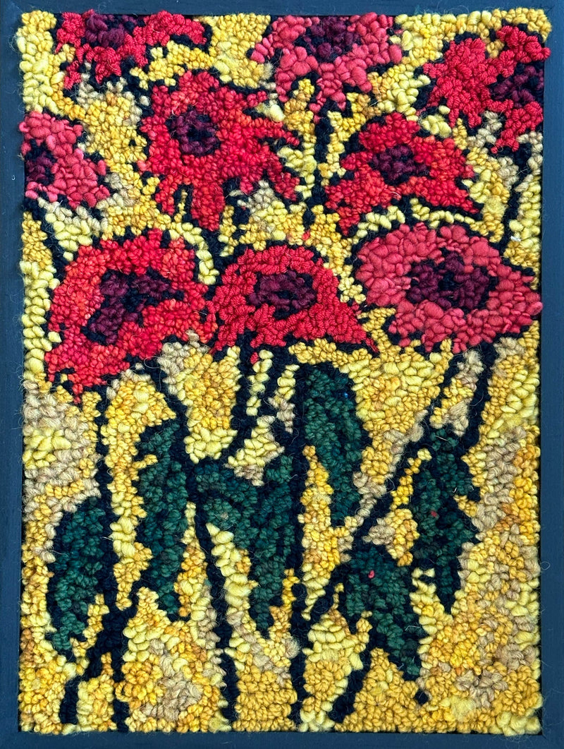 update alt-text with template Wild Poppies, 12" x 16.5" Framed-Rugs for sale-Deanne Fitzpatrick Rug Hooking Studio-Rug Hooking Kit -Rug Hooking Pattern -Rug Hooking -Deanne Fitzpatrick Rug Hooking Studio -Is rug hooking the same as punch needle?