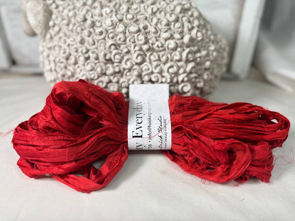 update alt-text with template Sari Silk Solids - Red-Silk-vendor-unknown-Rug Hooking Kit -Rug Hooking Pattern -Rug Hooking -Deanne Fitzpatrick Rug Hooking Studio -Is rug hooking the same as punch needle?