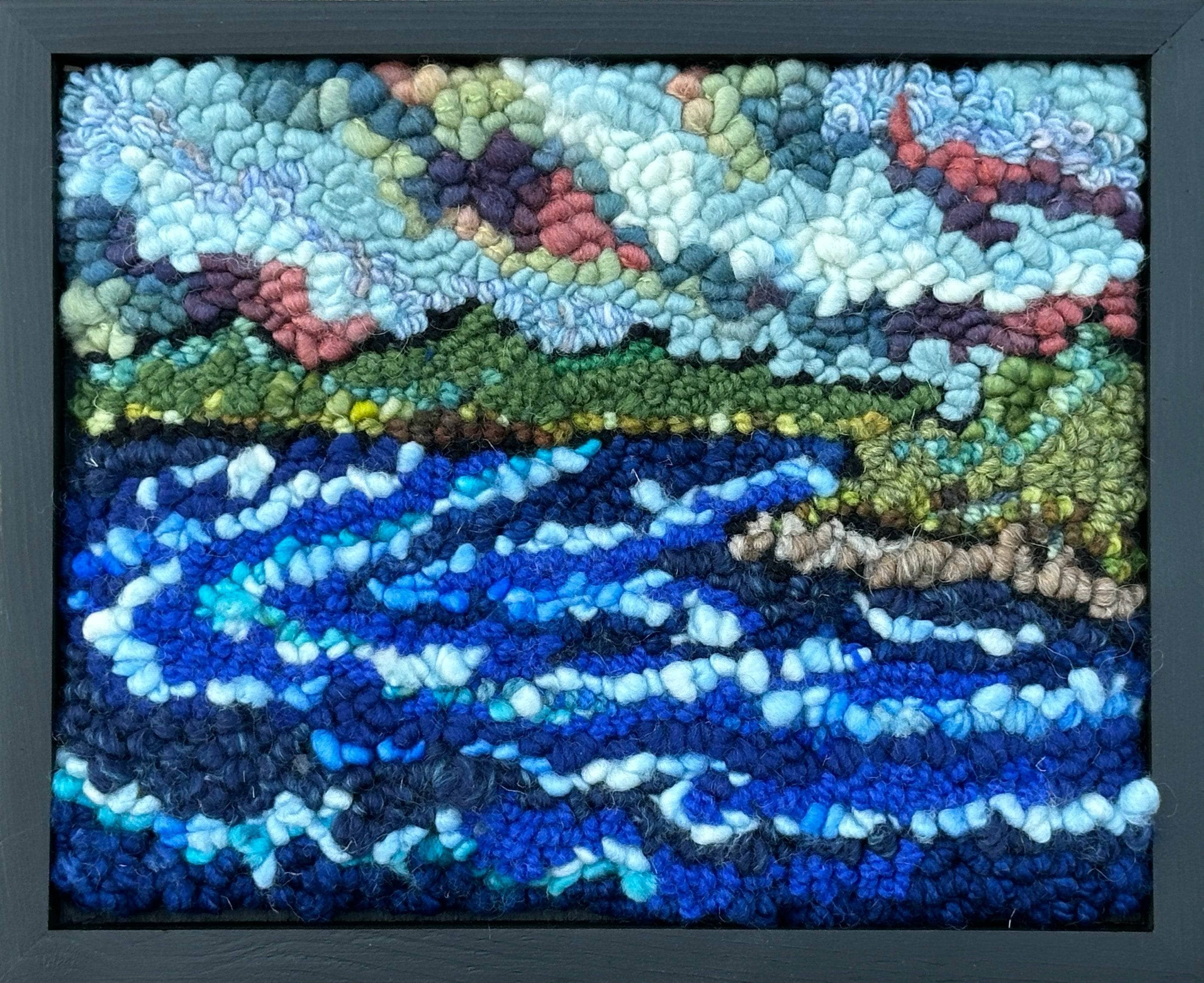 update alt-text with template Stormy Bay 9" x 11" Framed-Deanne Fitzpatrick Rug Hooking Studio-Rug Hooking Kit -Rug Hooking Pattern -Rug Hooking -Deanne Fitzpatrick Rug Hooking Studio -Is rug hooking the same as punch needle?