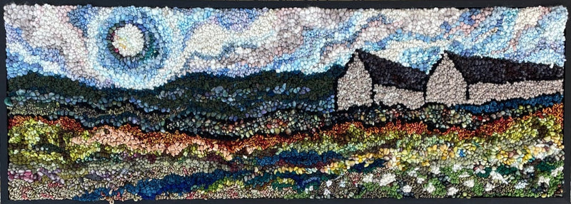 update alt-text with template The Field Moon 37.5" x 13.5" Framed-Deanne Fitzpatrick Rug Hooking Studio-Rug Hooking Kit -Rug Hooking Pattern -Rug Hooking -Deanne Fitzpatrick Rug Hooking Studio -Is rug hooking the same as punch needle?
