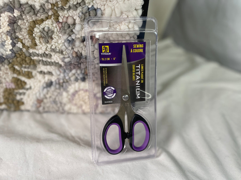 update alt-text with template Titech Titanium Coated Stainless Steel 6" Sewing Scissors-Frames-Deanne Fitzpatrick Rug Hooking Studio-Rug Hooking Kit -Rug Hooking Pattern -Rug Hooking -Deanne Fitzpatrick Rug Hooking Studio -Is rug hooking the same as punch needle?