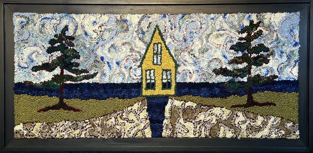 update alt-text with template Two Pines Pending 53" x 24" Framed-Deanne Fitzpatrick Rug Hooking Studio-Rug Hooking Kit -Rug Hooking Pattern -Rug Hooking -Deanne Fitzpatrick Rug Hooking Studio -Is rug hooking the same as punch needle?
