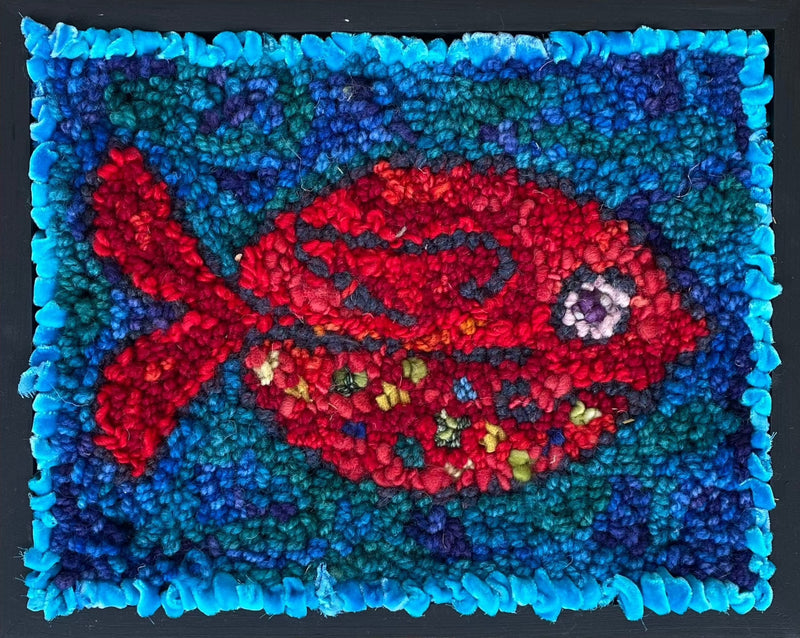 update alt-text with template Velvet Fish 1 11.5" x 9" Framed-Deanne Fitzpatrick Rug Hooking Studio-Rug Hooking Kit -Rug Hooking Pattern -Rug Hooking -Deanne Fitzpatrick Rug Hooking Studio -Is rug hooking the same as punch needle?