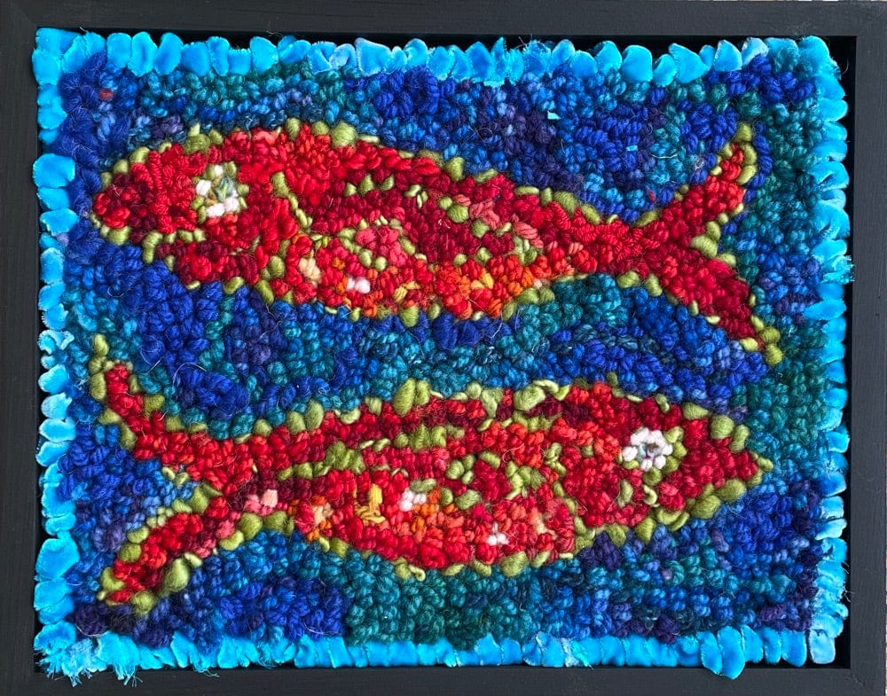 update alt-text with template Velvet Fish 2 11.5" x 9" Framed-Deanne Fitzpatrick Rug Hooking Studio-Rug Hooking Kit -Rug Hooking Pattern -Rug Hooking -Deanne Fitzpatrick Rug Hooking Studio -Is rug hooking the same as punch needle?