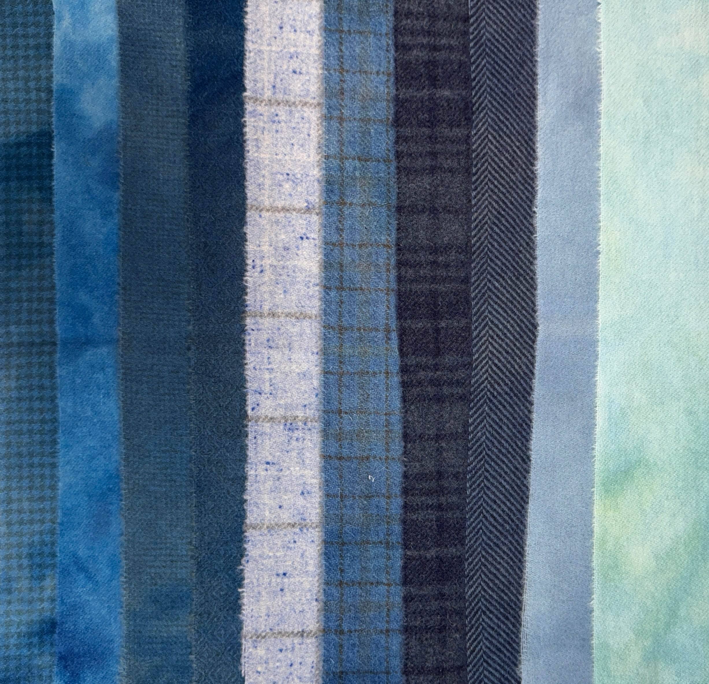 update alt-text with template $5 Hand-Dyed Wool Swatch - Shades of Blue-Wool-Deanne Fitzpatrick Studio-Rug Hooking Kit -Rug Hooking Pattern -Rug Hooking -Deanne Fitzpatrick Rug Hooking Studio -Is rug hooking the same as punch needle?