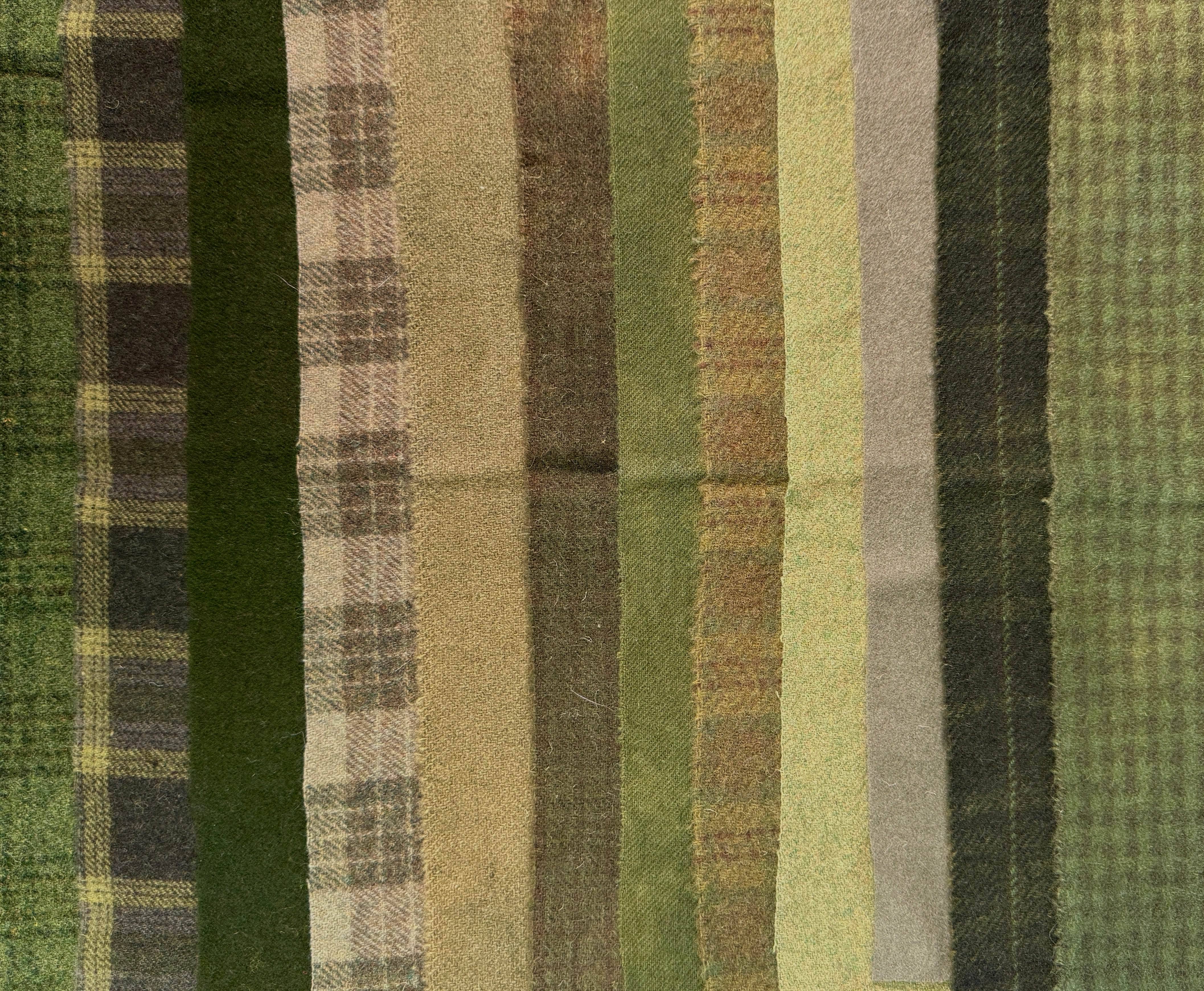 update alt-text with template $5 Hand-Dyed Wool Swatch - Shades of Foreground Green-Wool-Deanne Fitzpatrick Studio-Rug Hooking Kit -Rug Hooking Pattern -Rug Hooking -Deanne Fitzpatrick Rug Hooking Studio -Is rug hooking the same as punch needle?