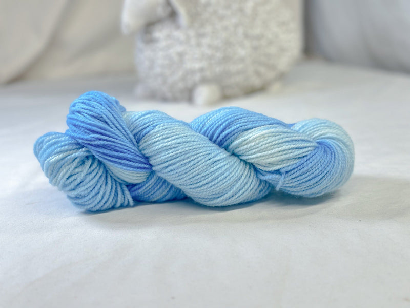 Coastal Fog hand dyed yarn in tonal light blue, gray blue - Destination Yarn