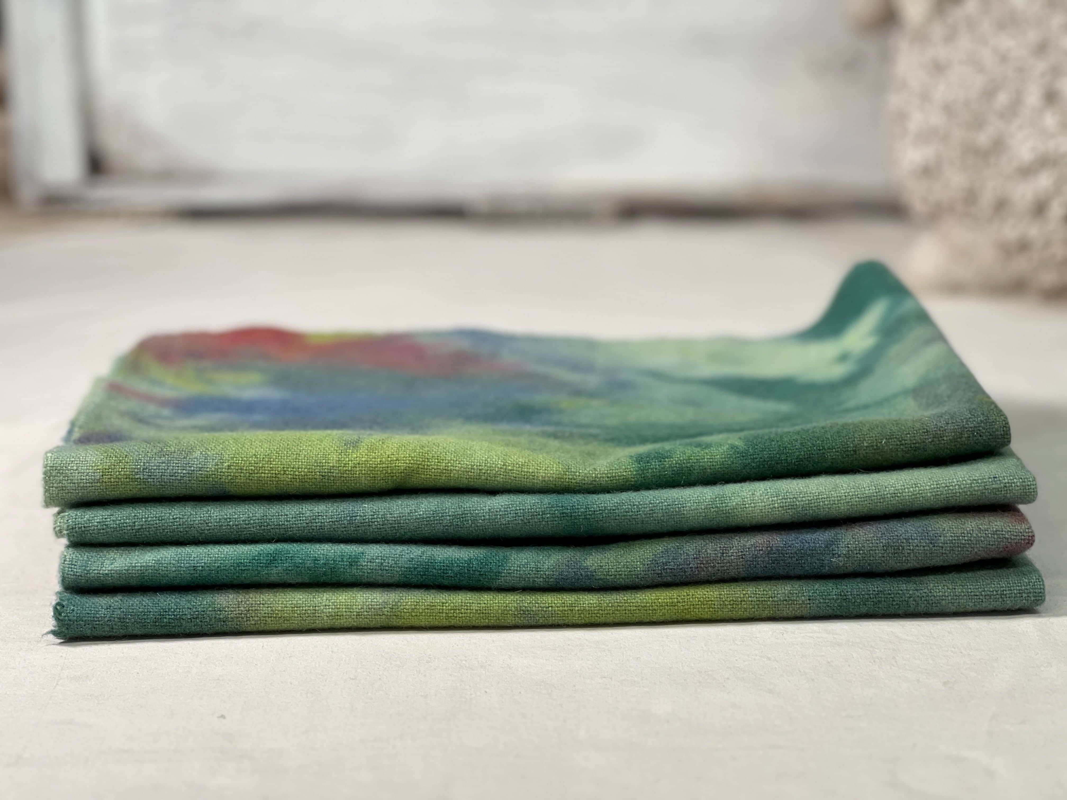 update alt-text with template Hand-Dyed Wool Cloth - Shades of Spotted Green-Wool-Deanne Fitzpatrick Studio-Rug Hooking Kit -Rug Hooking Pattern -Rug Hooking -Deanne Fitzpatrick Rug Hooking Studio -Is rug hooking the same as punch needle?