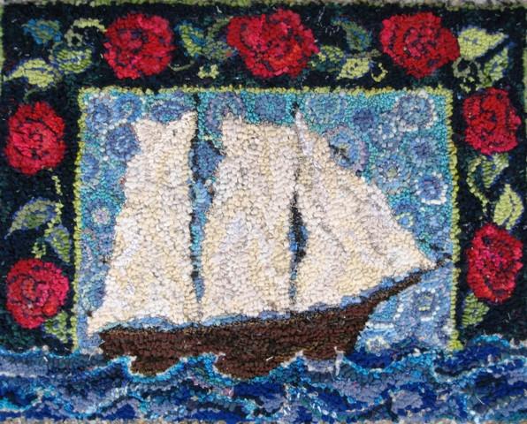 update alt-text with template A-Schooner and Roses 25" X 32" - Rug Hooking Pattern or Kit-vendor-unknown-Rug Hooking Kit -Rug Hooking Pattern -Rug Hooking -Deanne Fitzpatrick Rug Hooking Studio -Is rug hooking the same as punch needle?