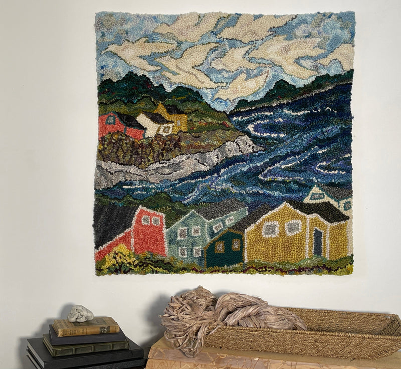update alt-text with template Birds Flock to the Sea 32" x 33"-Deanne Fitzpatrick Rug Hooking Studio-Rug Hooking Kit -Rug Hooking Pattern -Rug Hooking -Deanne Fitzpatrick Rug Hooking Studio -Is rug hooking the same as punch needle?