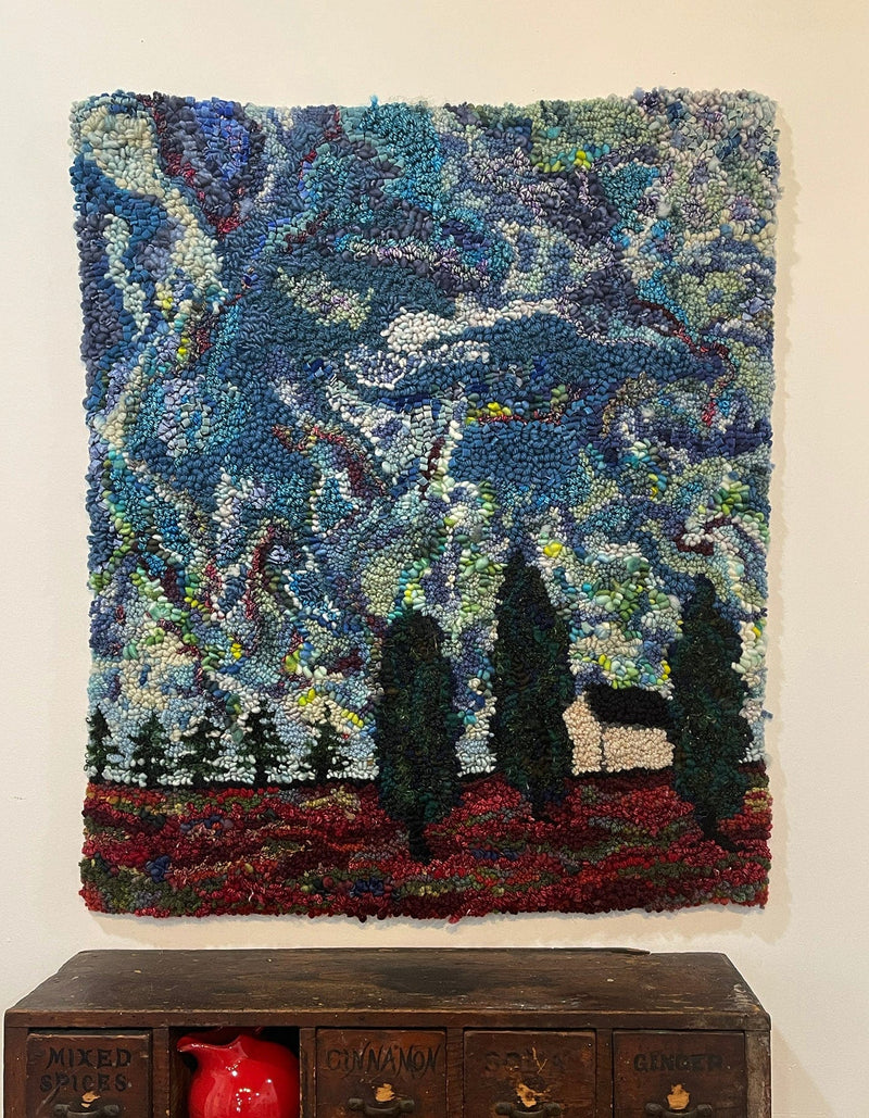 update alt-text with template Cedars in the Storm 29" x 25"-Deanne Fitzpatrick Rug Hooking Studio-Rug Hooking Kit -Rug Hooking Pattern -Rug Hooking -Deanne Fitzpatrick Rug Hooking Studio -Is rug hooking the same as punch needle?
