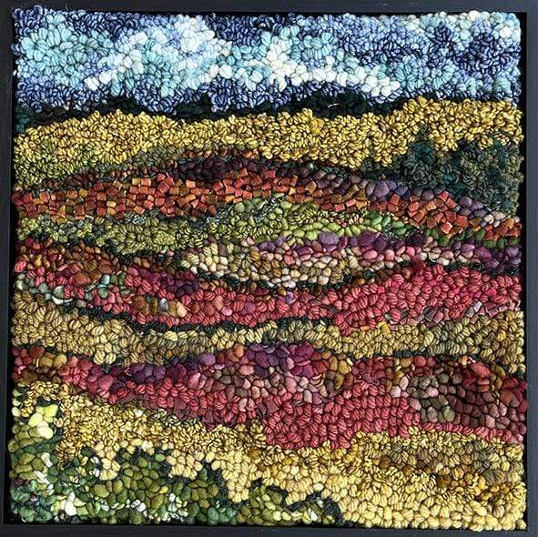 update alt-text with template Cumberland Fall #1 16" x 16" Framed-Deanne Fitzpatrick Rug Hooking Studio-Rug Hooking Kit -Rug Hooking Pattern -Rug Hooking -Deanne Fitzpatrick Rug Hooking Studio -Is rug hooking the same as punch needle?