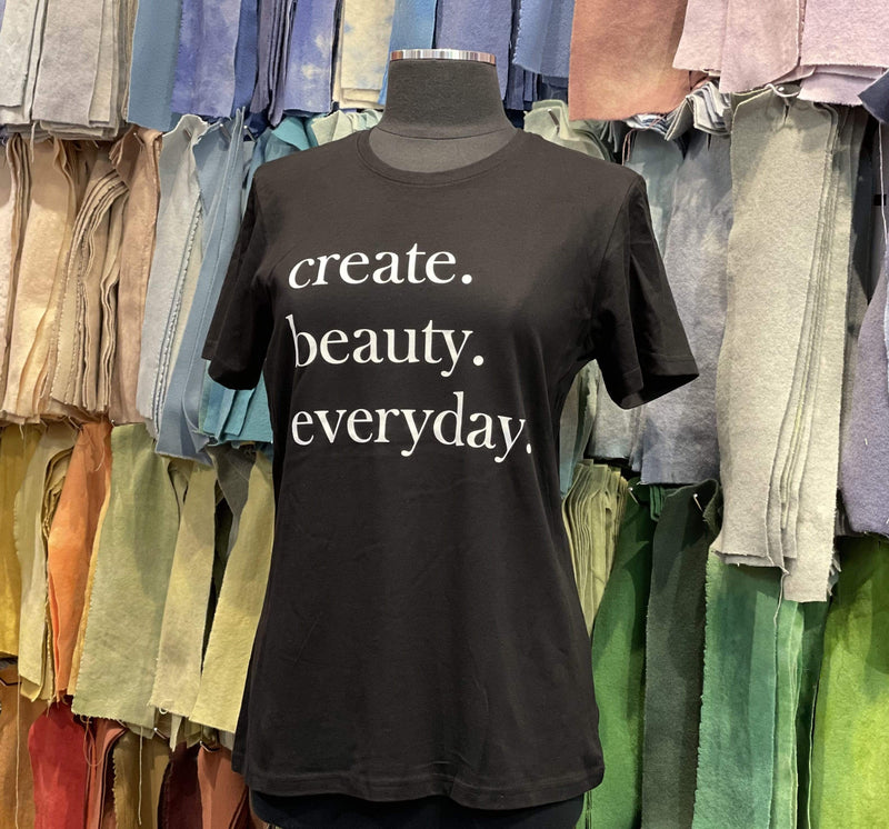 update alt-text with template Create Beauty Everyday - Little Black T-shirt-Gift Ideas-Deanne Fitzpatrick Rug Hooking Studio-Rug Hooking Kit -Rug Hooking Pattern -Rug Hooking -Deanne Fitzpatrick Rug Hooking Studio -Is rug hooking the same as punch needle?