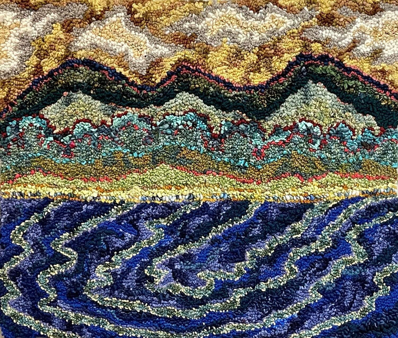 update alt-text with template Golden Sky on the Mountains 28" x 32"-Deanne Fitzpatrick Rug Hooking Studio-Rug Hooking Kit -Rug Hooking Pattern -Rug Hooking -Deanne Fitzpatrick Rug Hooking Studio -Is rug hooking the same as punch needle?