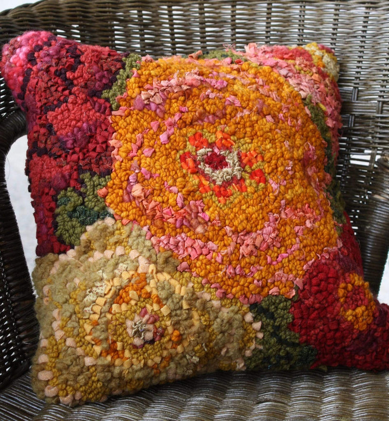 update alt-text with template Autumn Flowers - Pillow Top Kit 12" x 12"-Kits-vendor-unknown-Rug Hooking Kit -Rug Hooking Pattern -Rug Hooking -Deanne Fitzpatrick Rug Hooking Studio -Is rug hooking the same as punch needle?